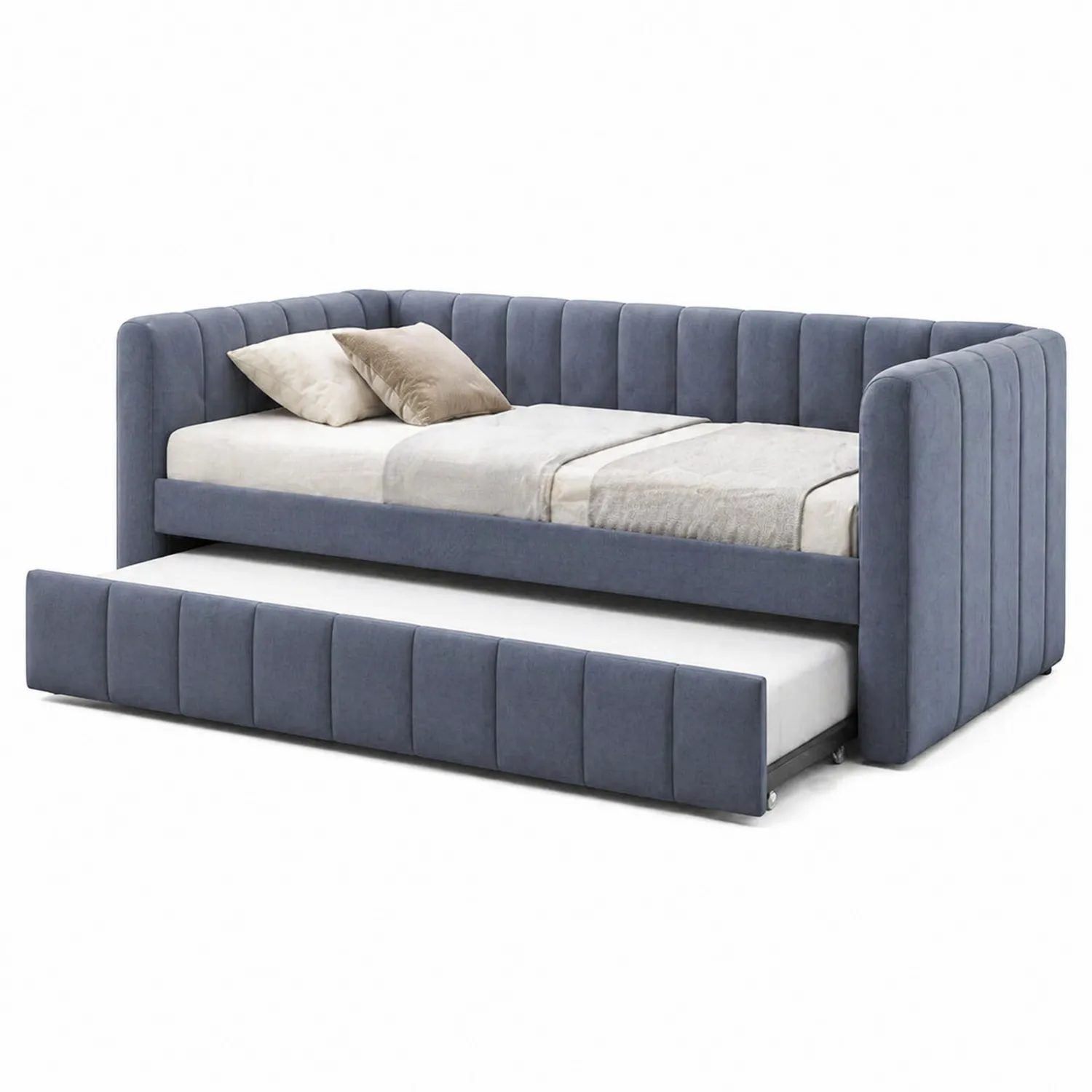 Cama de día con nido de tela azul