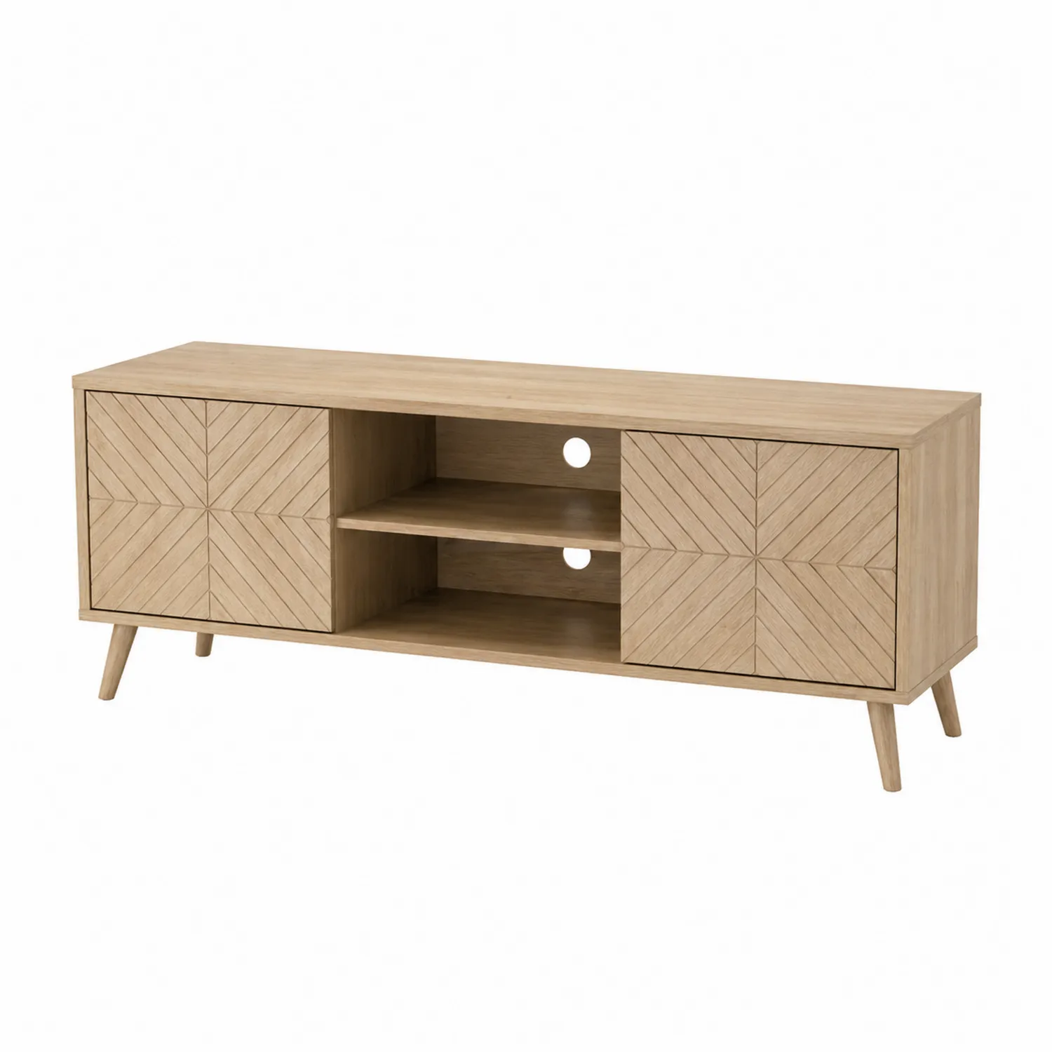 Mueble de TV de madera de acacia con puertas y estantes 180x45x55 cm