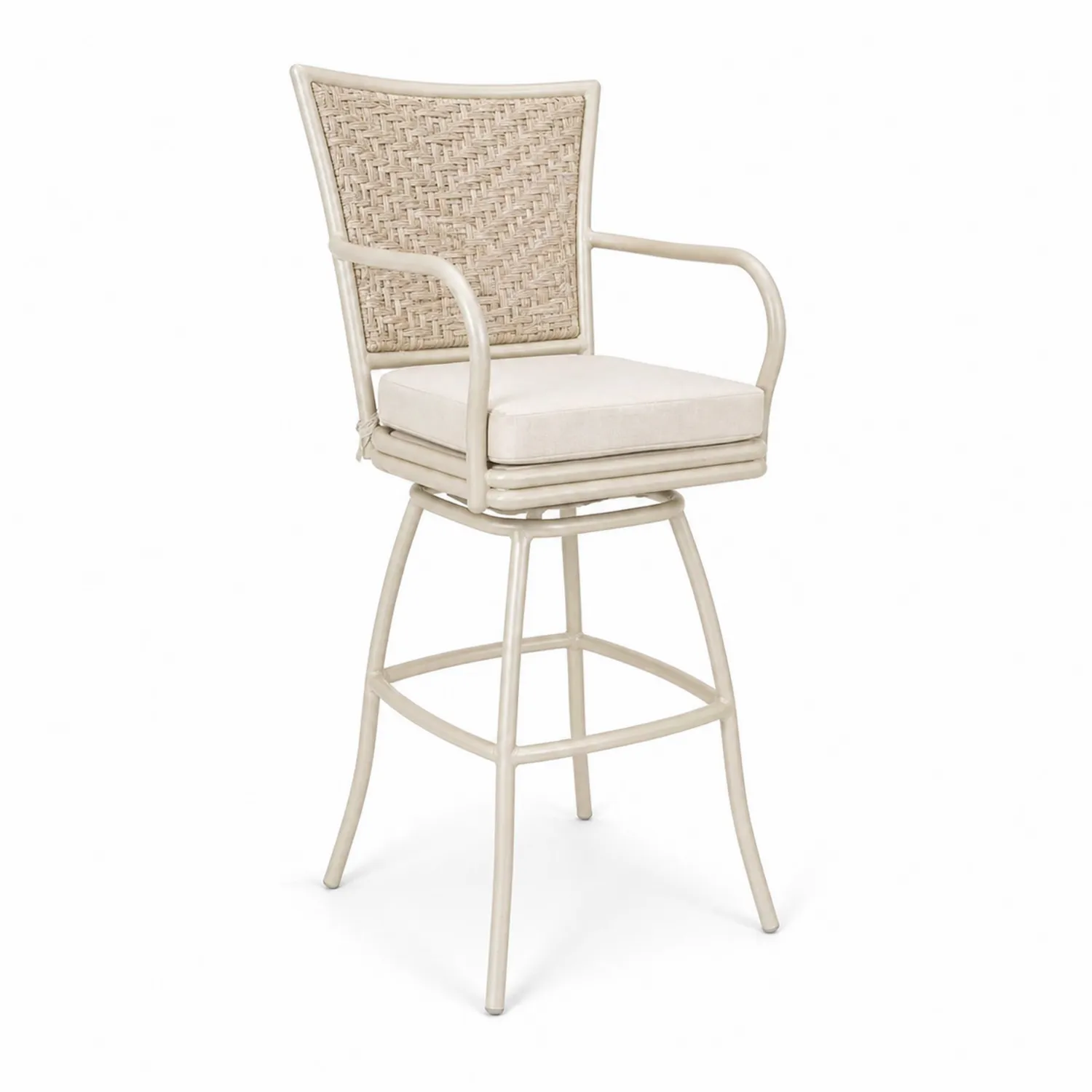 Taburete de Aluminio con Respaldo de Ratán y Cojín Beige