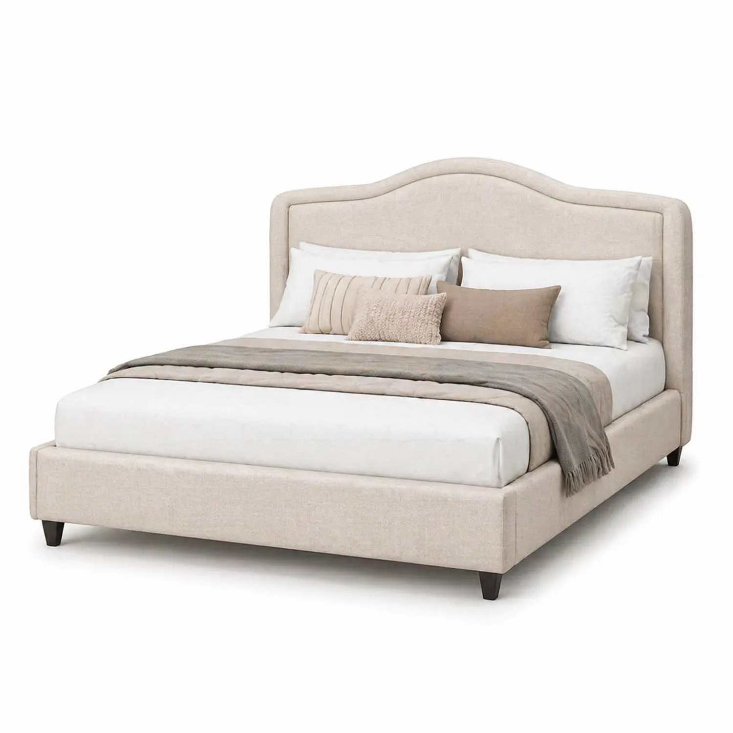 Cama tapizada de lino beige 200x160 cm con cabecero