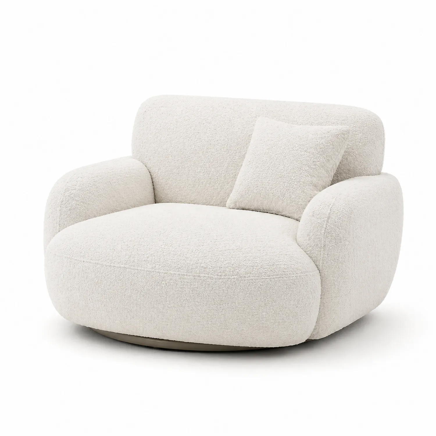 Sillón redondo de tela bouclé y espuma de alta densidad crema
