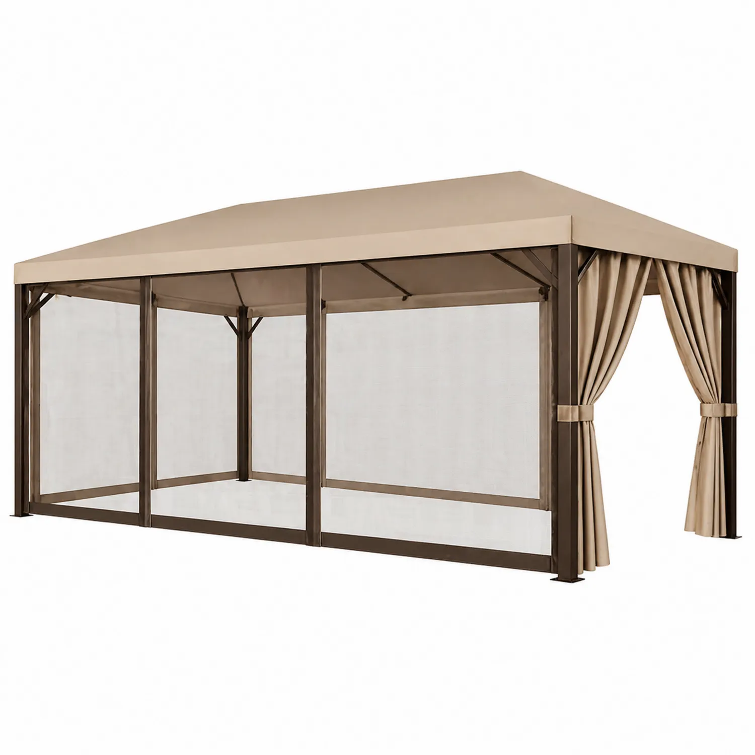 Cenador de Aluminio con Cortinas y Mosquitera, 400x300x260 cm, Beige