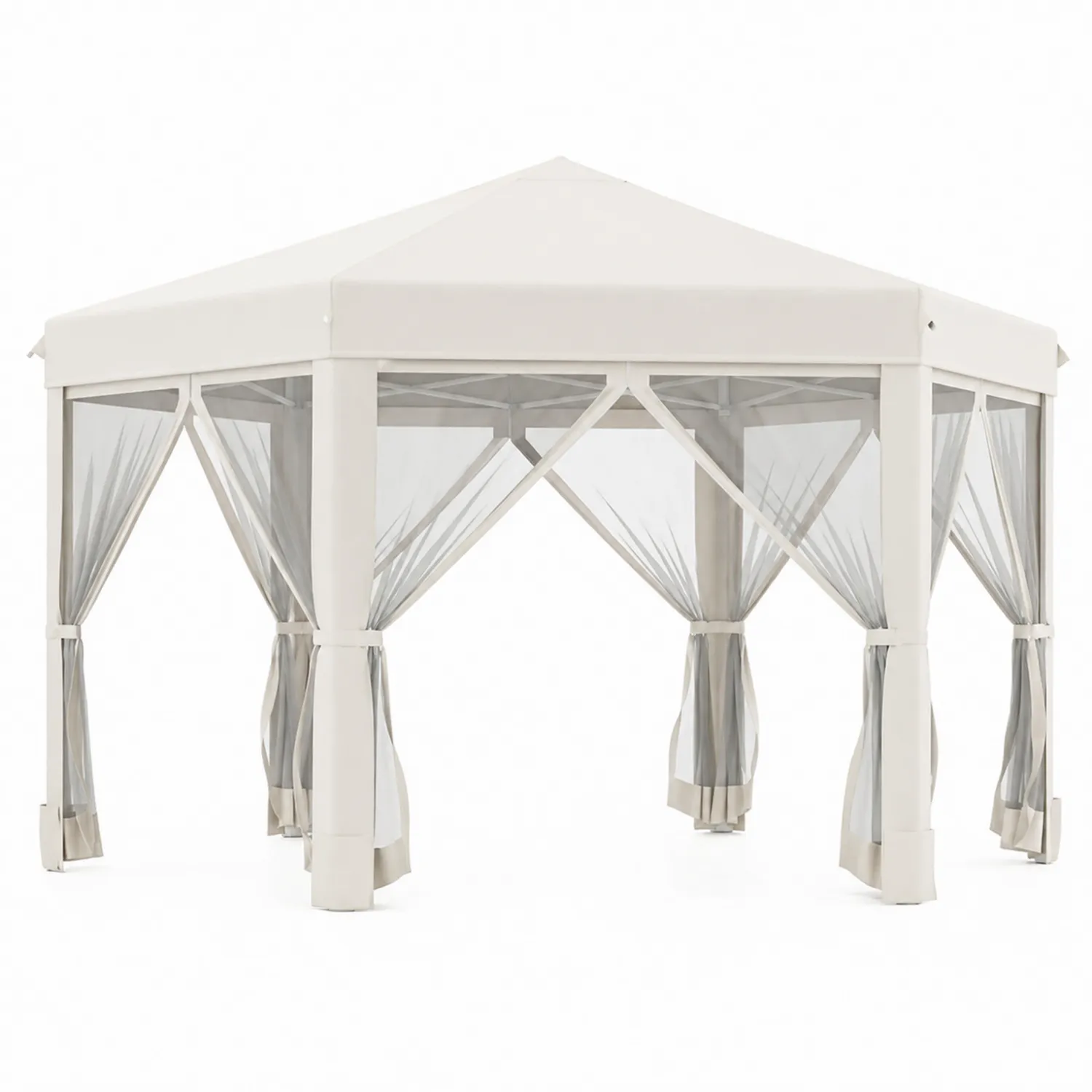 Cenador de Aluminio con Techo y Malla Poliéster Beige 3x3 m