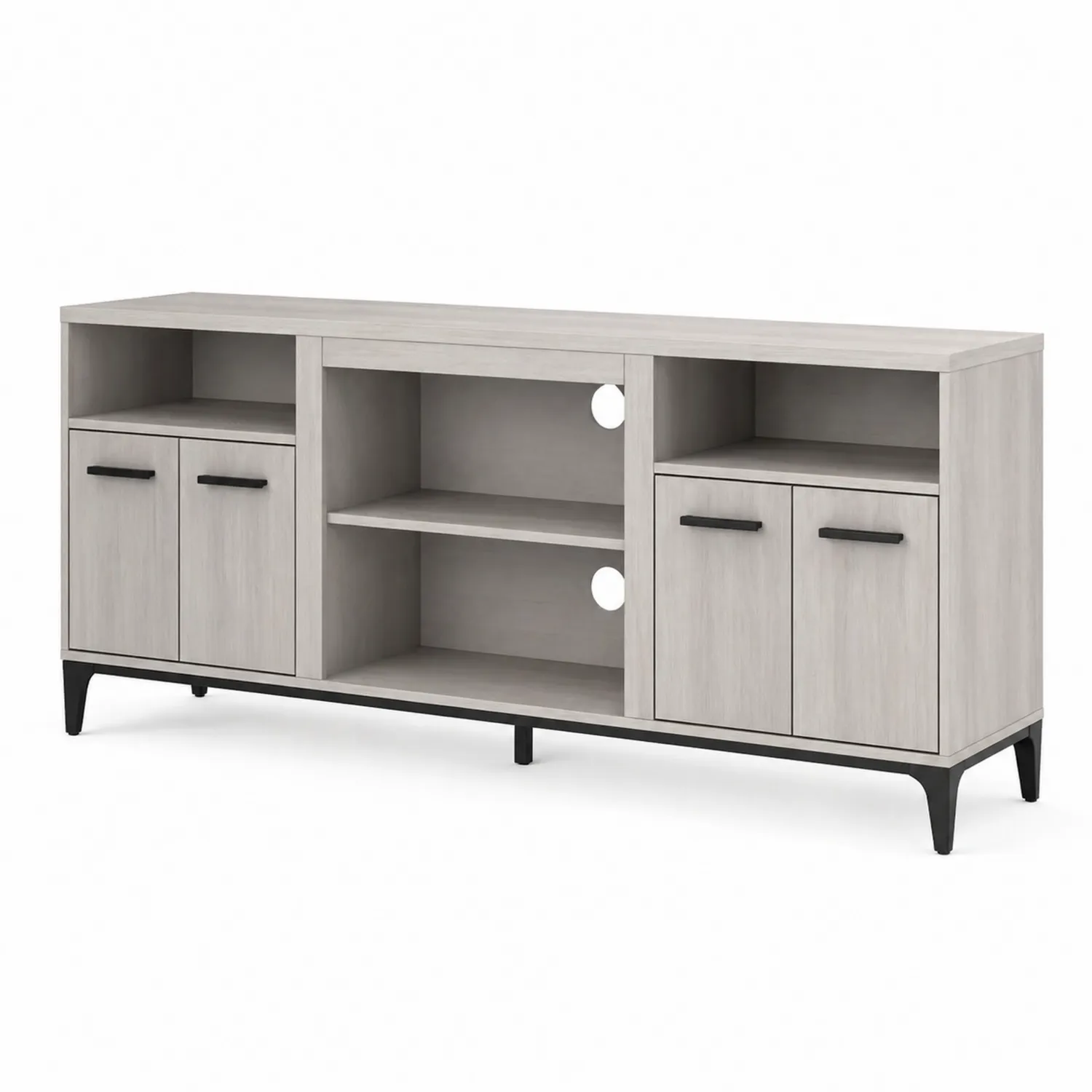Mueble para TV de madera contrachapada gris con base metálica