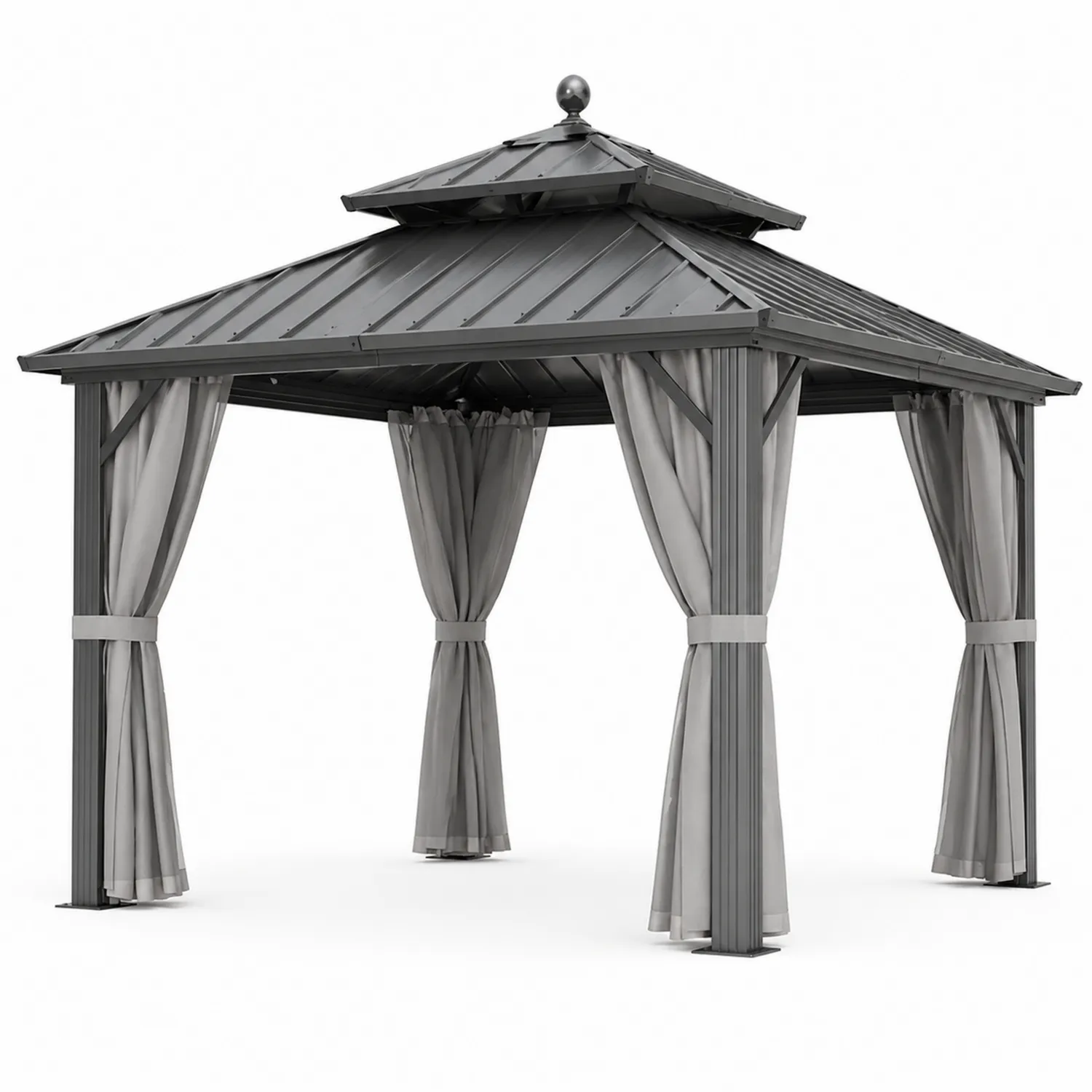 Cenador de Aluminio con Techo de Acero Galvanizado y Cortinas de Poliéster