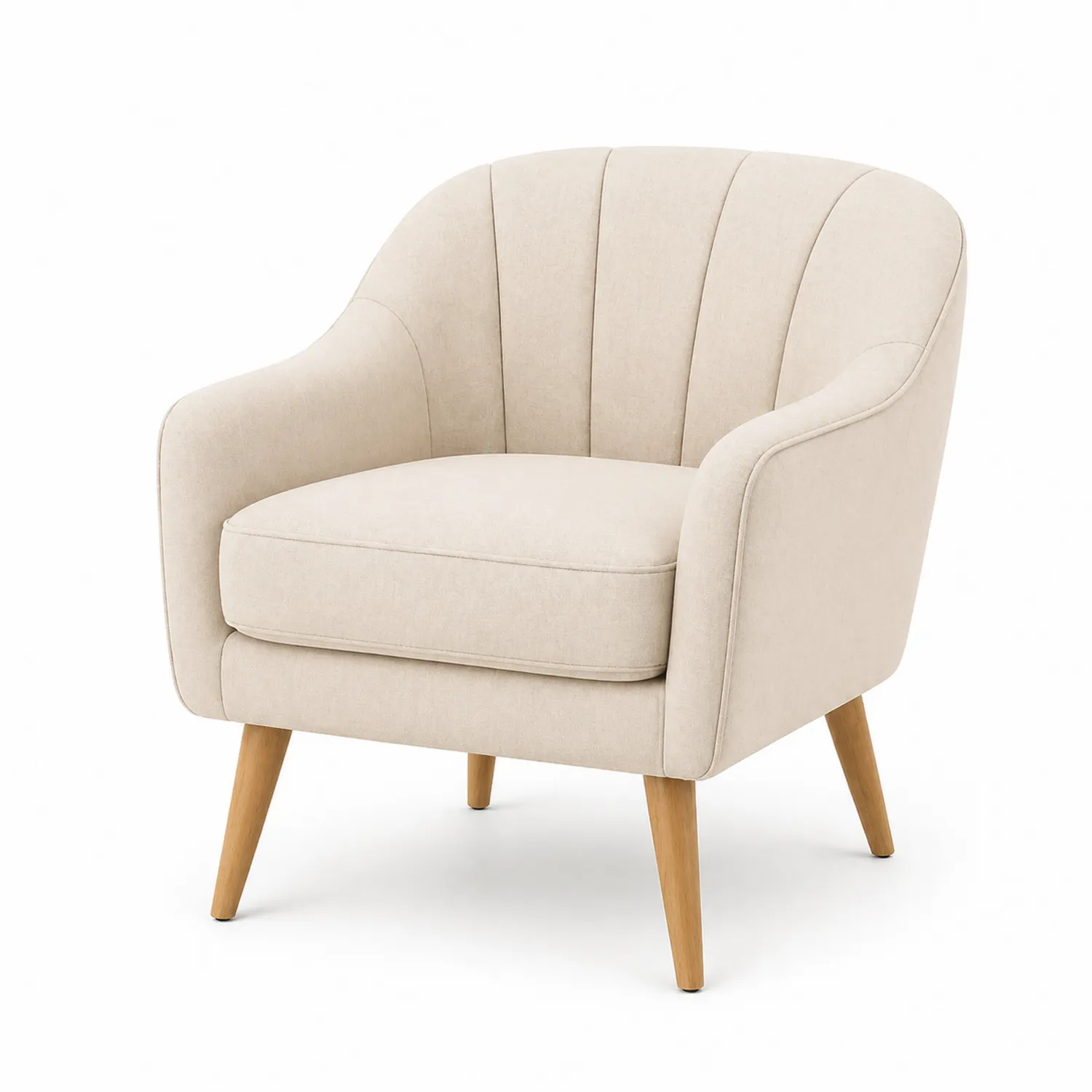 Sillón de Tela Beige con Patas de Madera