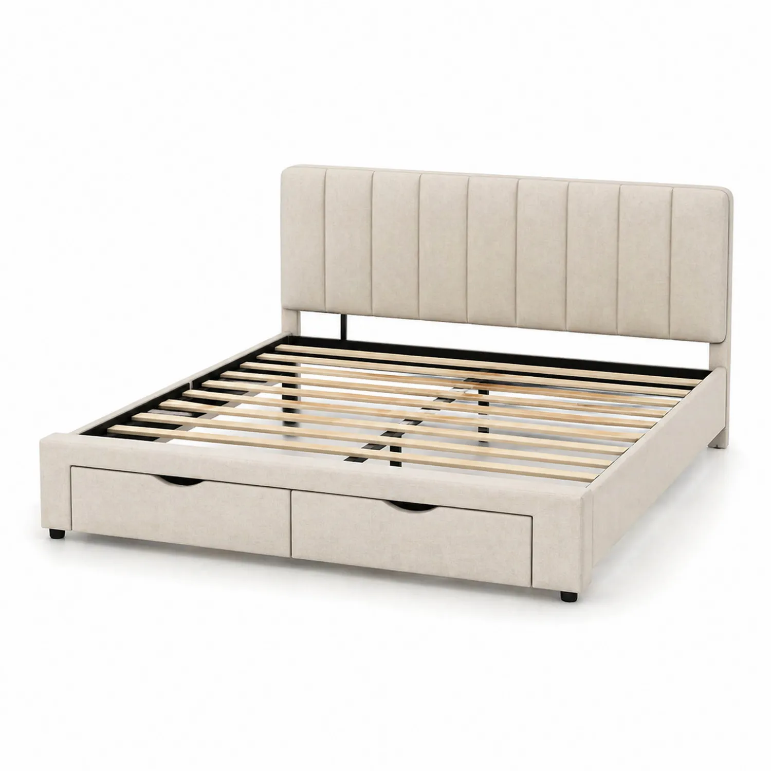 Cama de Almacenamiento Tapizada Beige 160x200 cm