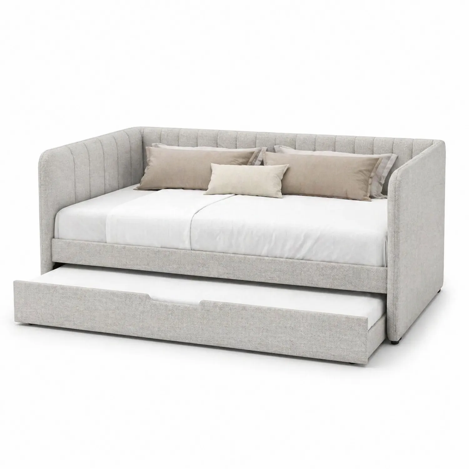 Cama de día de madera y tejido de poliéster gris con cajón extraíble