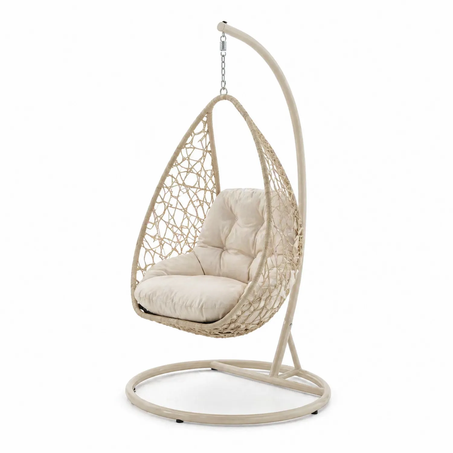 Silla colgante de metal con cojín beige