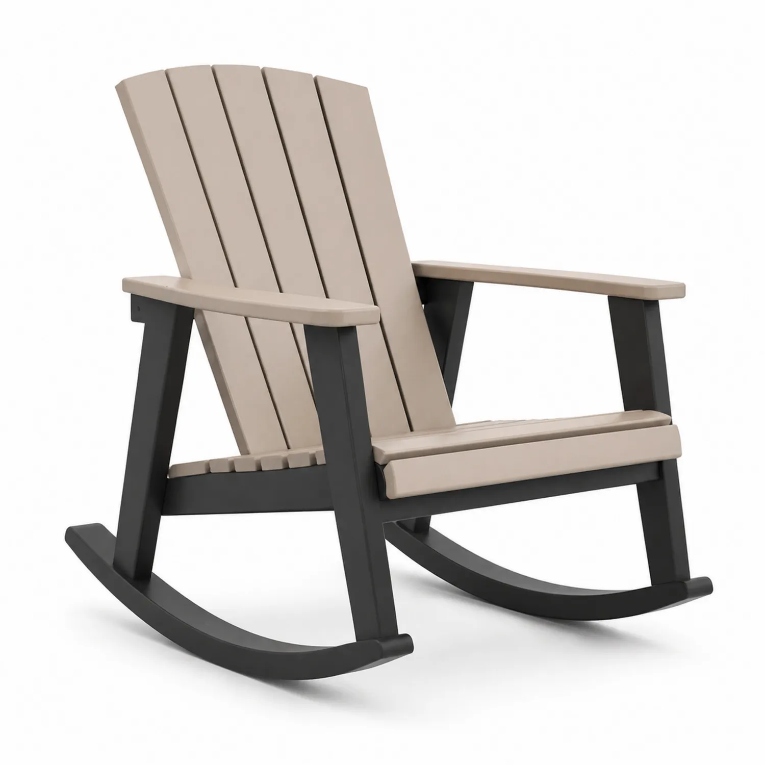 Silla mecedora de polipropileno beige y negro para exteriores