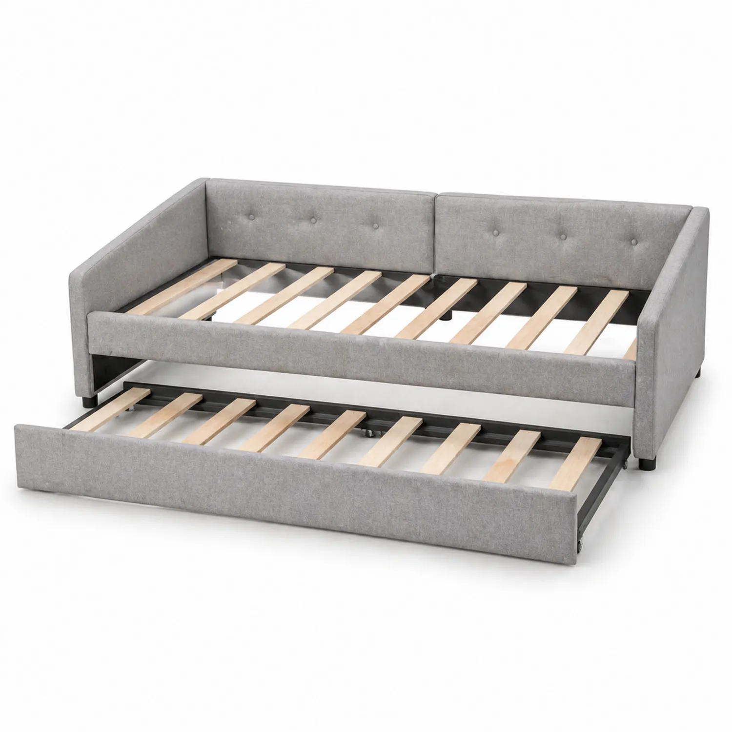 Cama nido con tapizado en tela gris