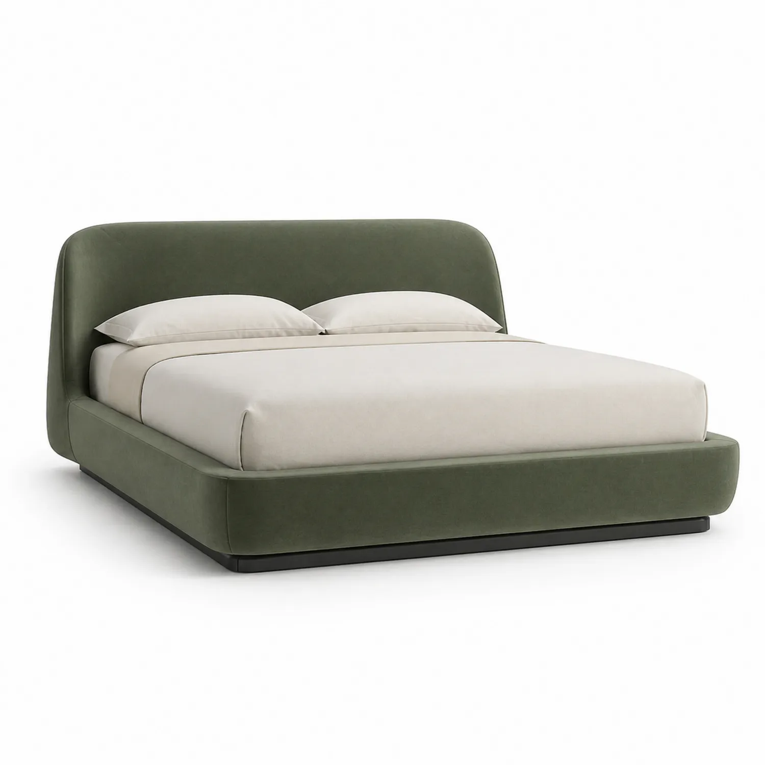 Cama de matrimonio tapizada en tela verde 200x160 cm