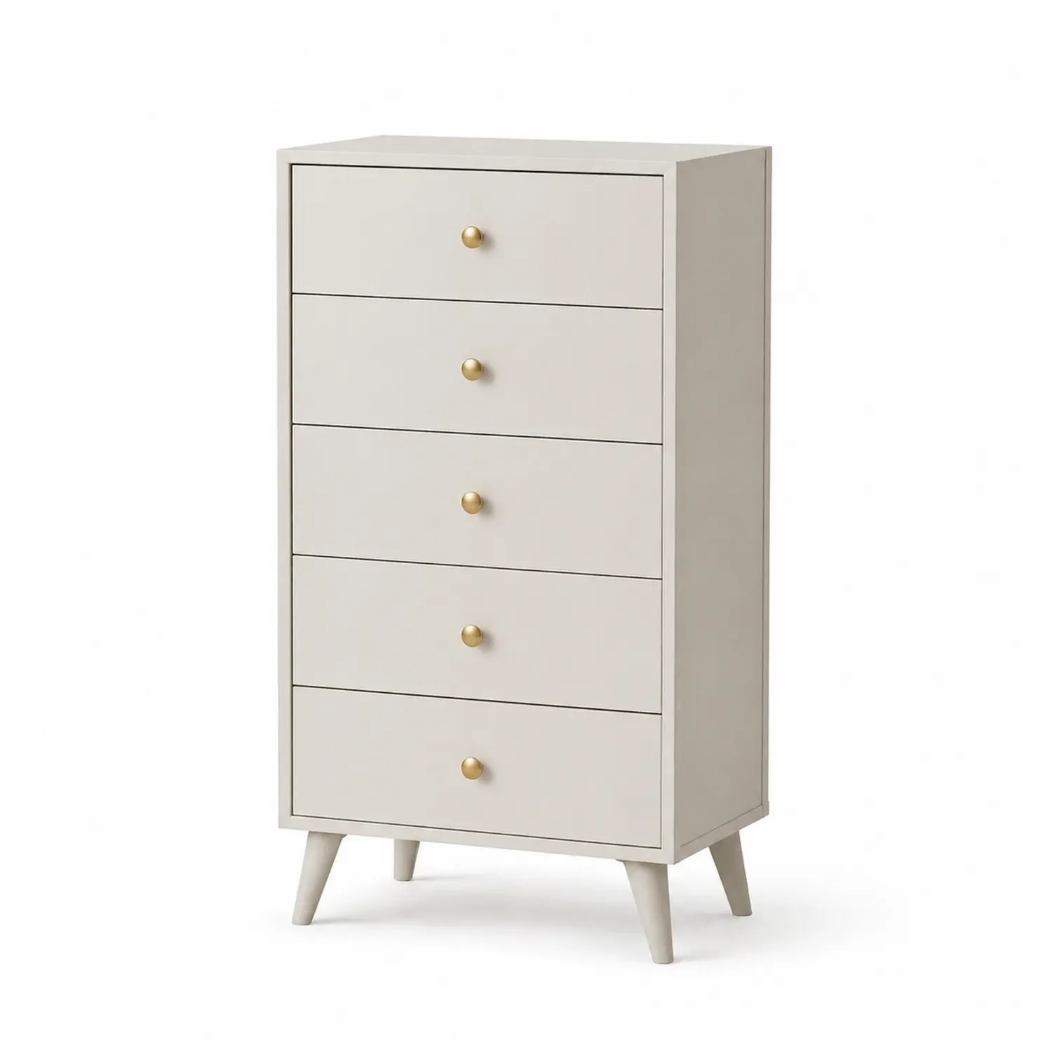 Cajonera alta de madera con 5 cajones blancos