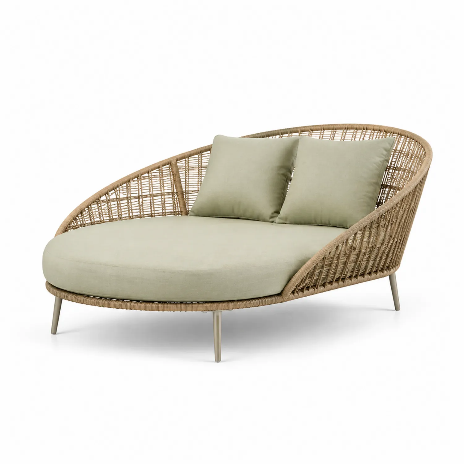 Sofá cama de ratán sintético con cojines Beige 200x120x75 cm