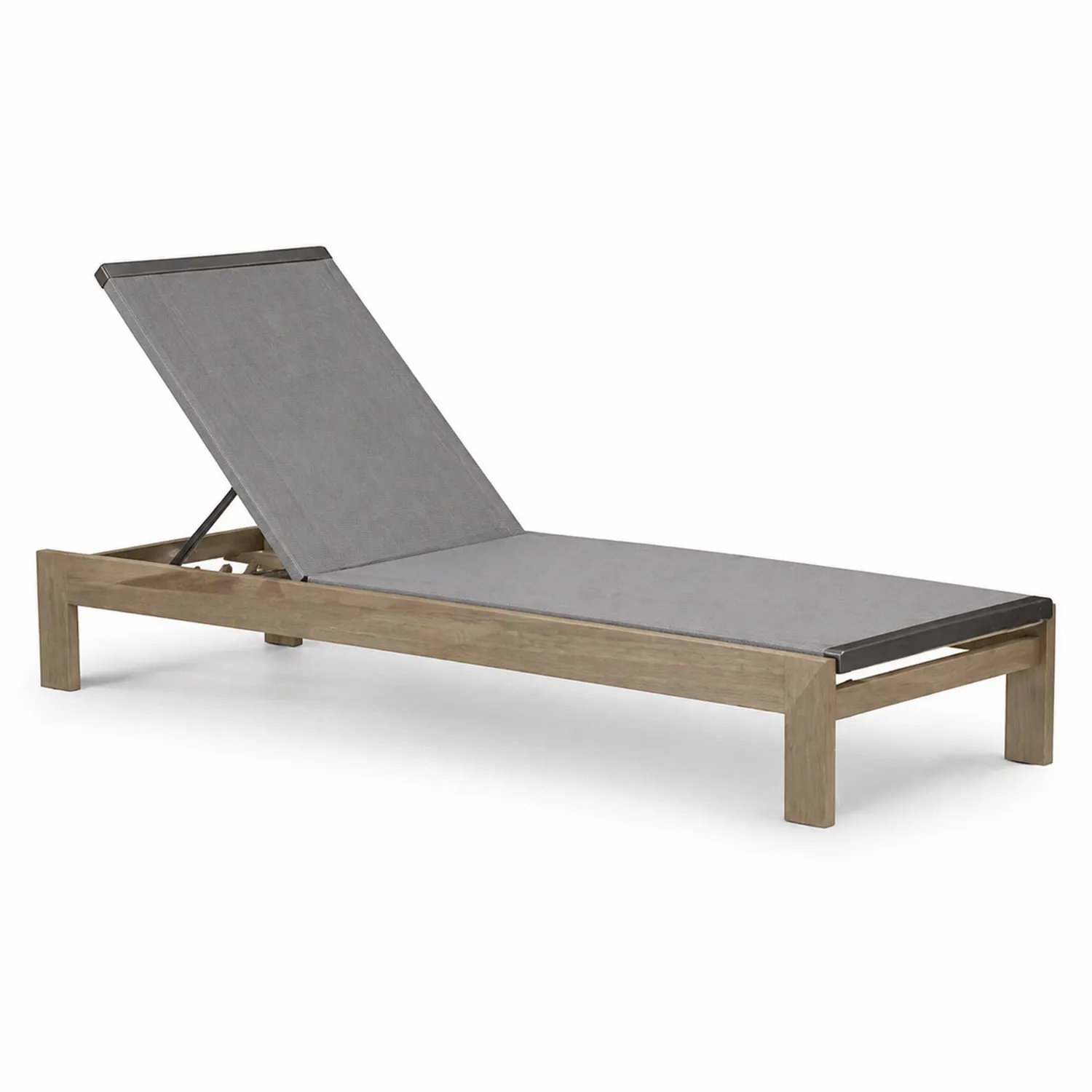 Tumbona de madera y textileno gris con respaldo ajustable