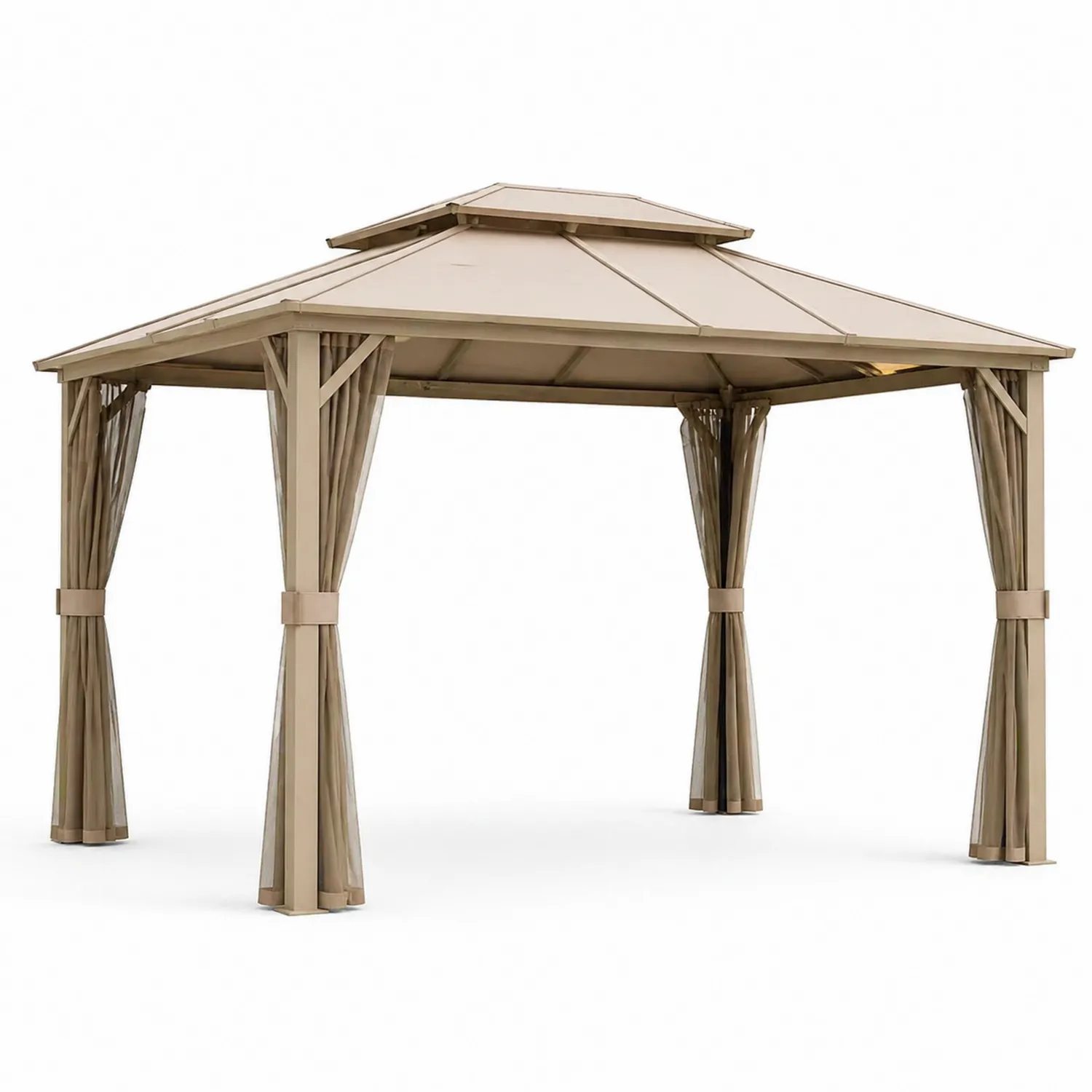 Pérgola de Aluminio y Poliéster con Cortinas Beige