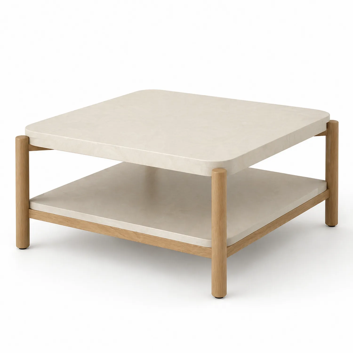 Mesa de centro de mármol y madera 80x80x40 cm Crema