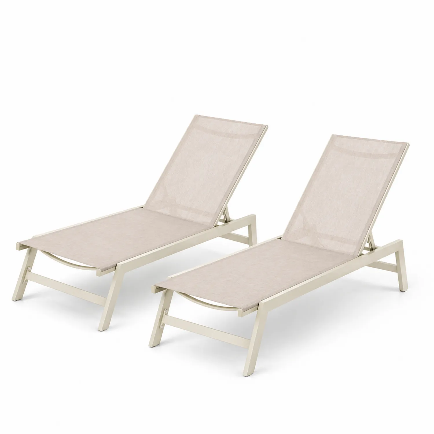 Set de 2 tumbonas de aluminio y textilene beige 195 cm