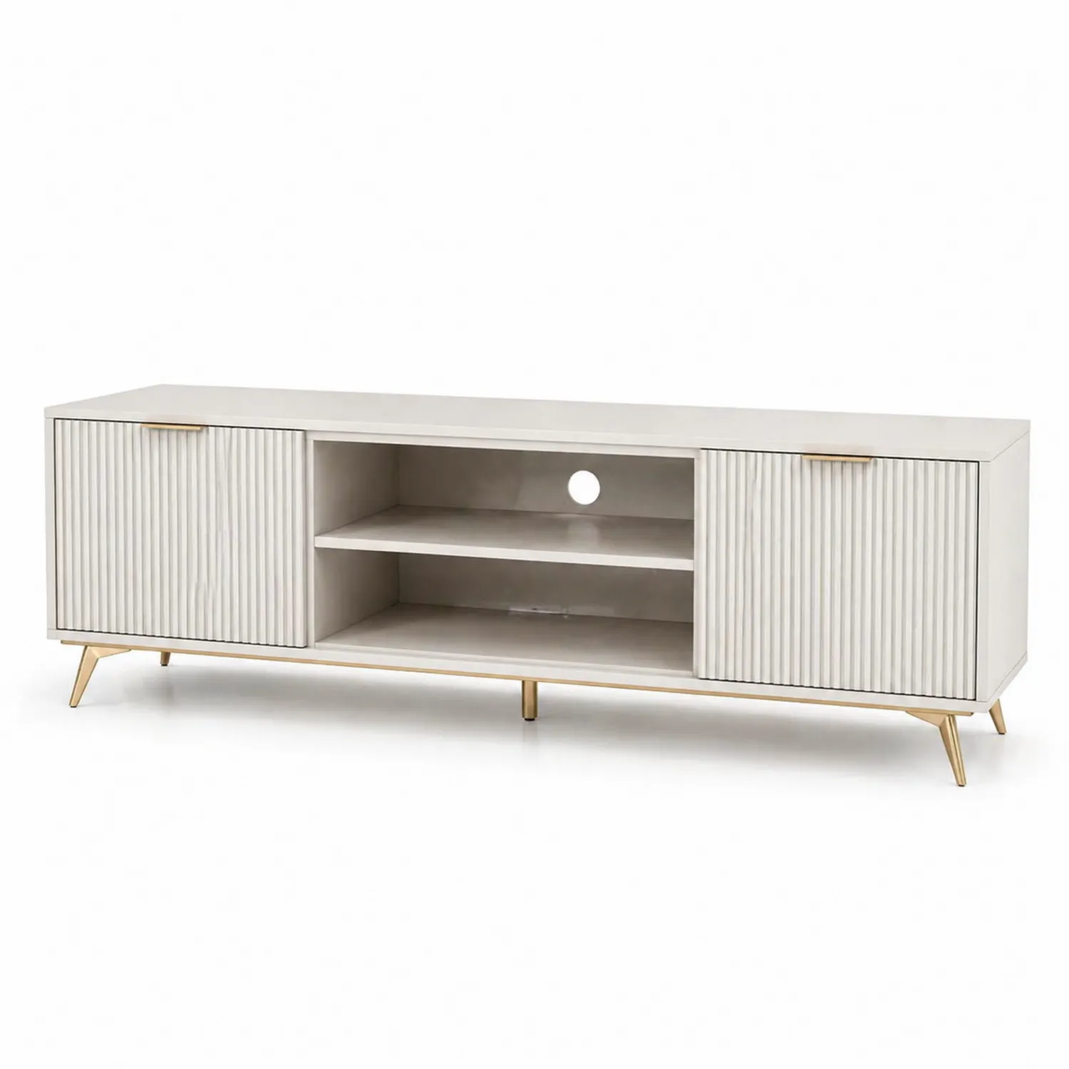 Mueble de TV de MDF con Puertas y Estantes Blanco 160 cm