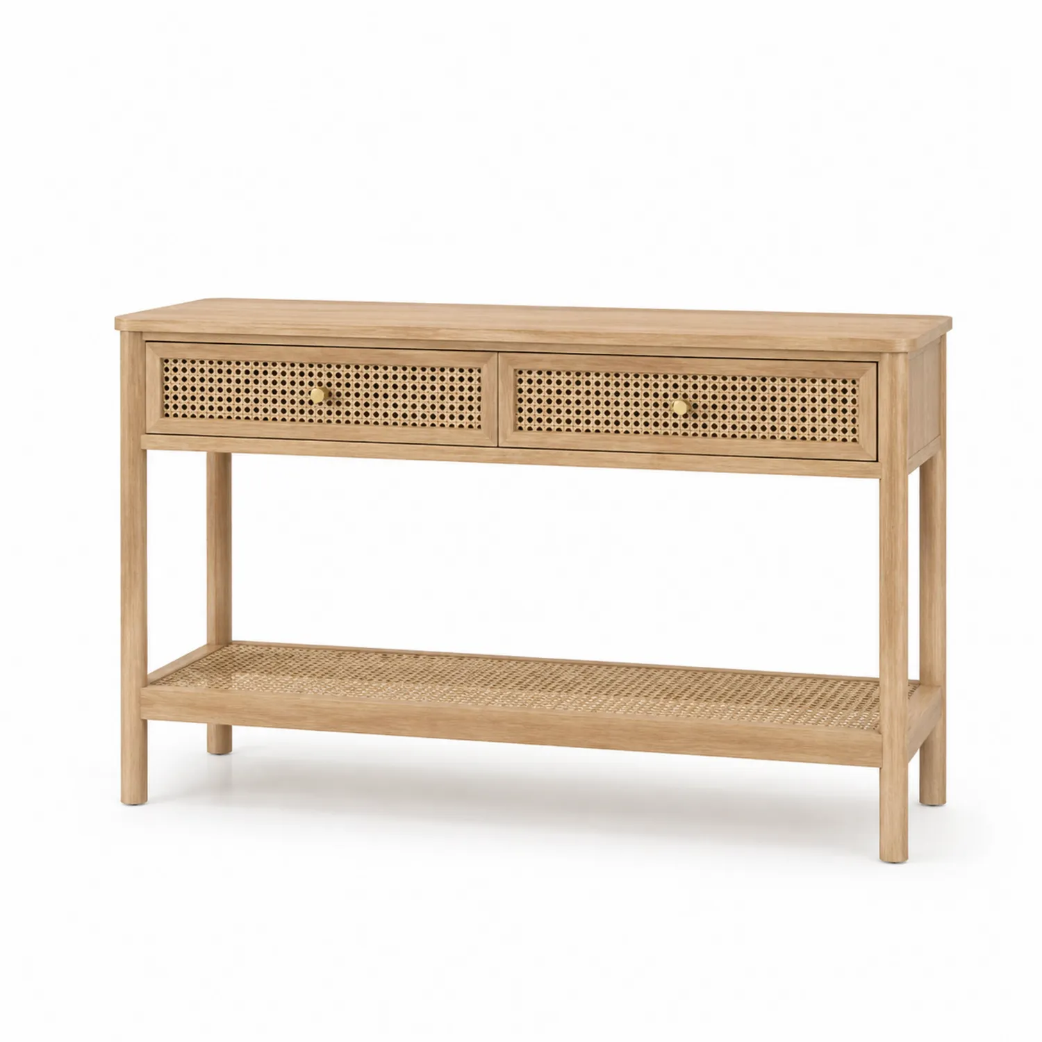Consola de Madera con Cajones de Ratán 120x40x80 cm Natural
