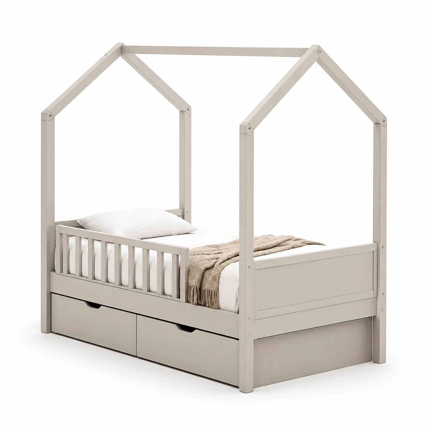 Cama infantil de pino con almacenamiento beige