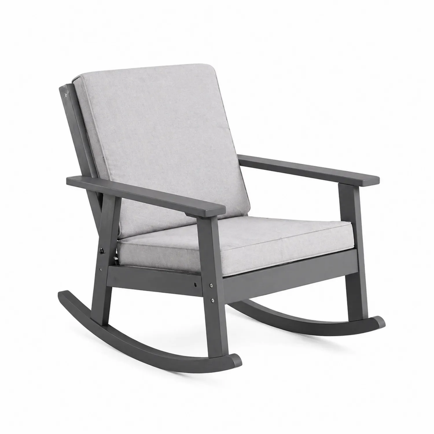 Mecedora de Madera con Cojines de Tela Gris