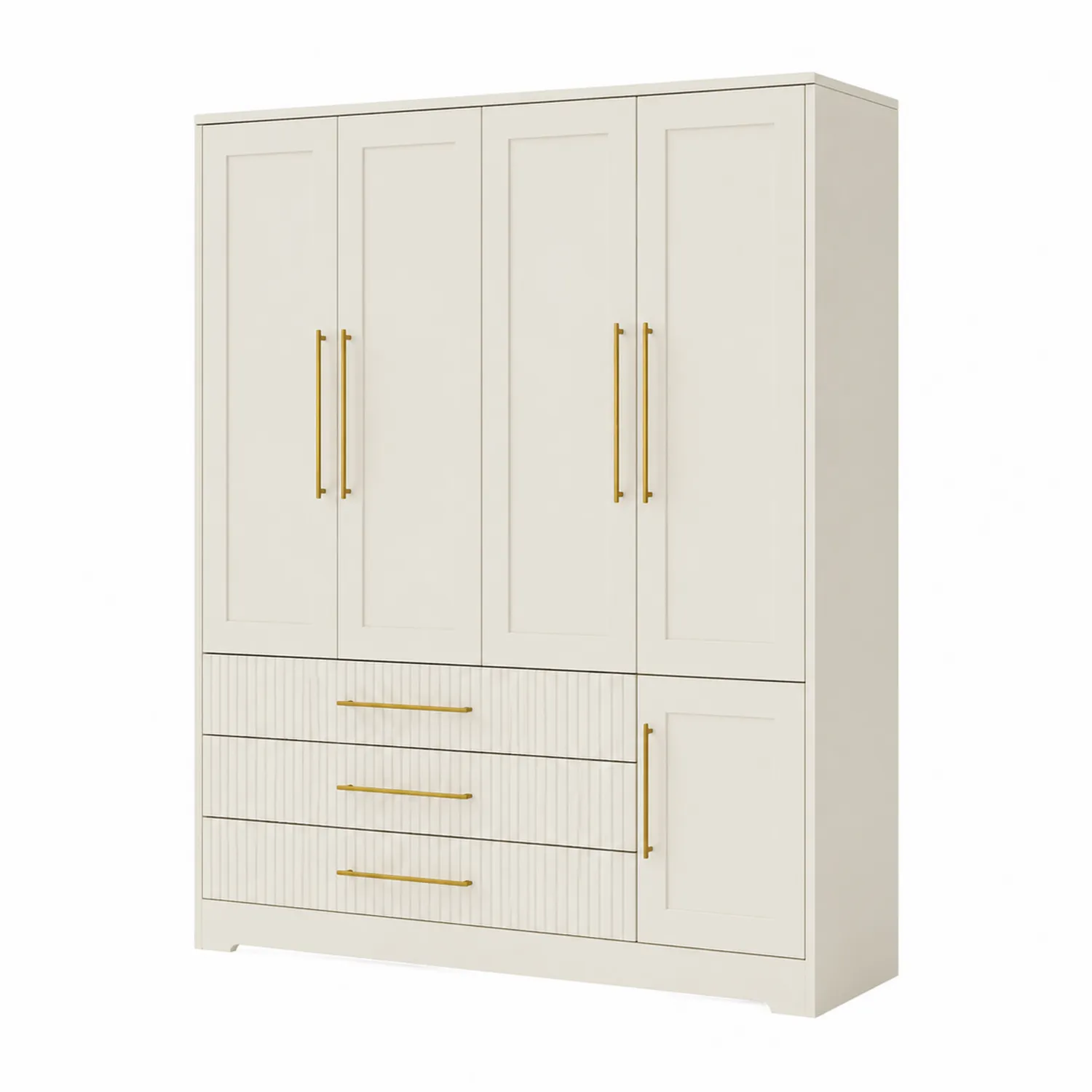 Armario de Madera con 4 Puertas y 3 Cajones Marfil 200x180x60 cm