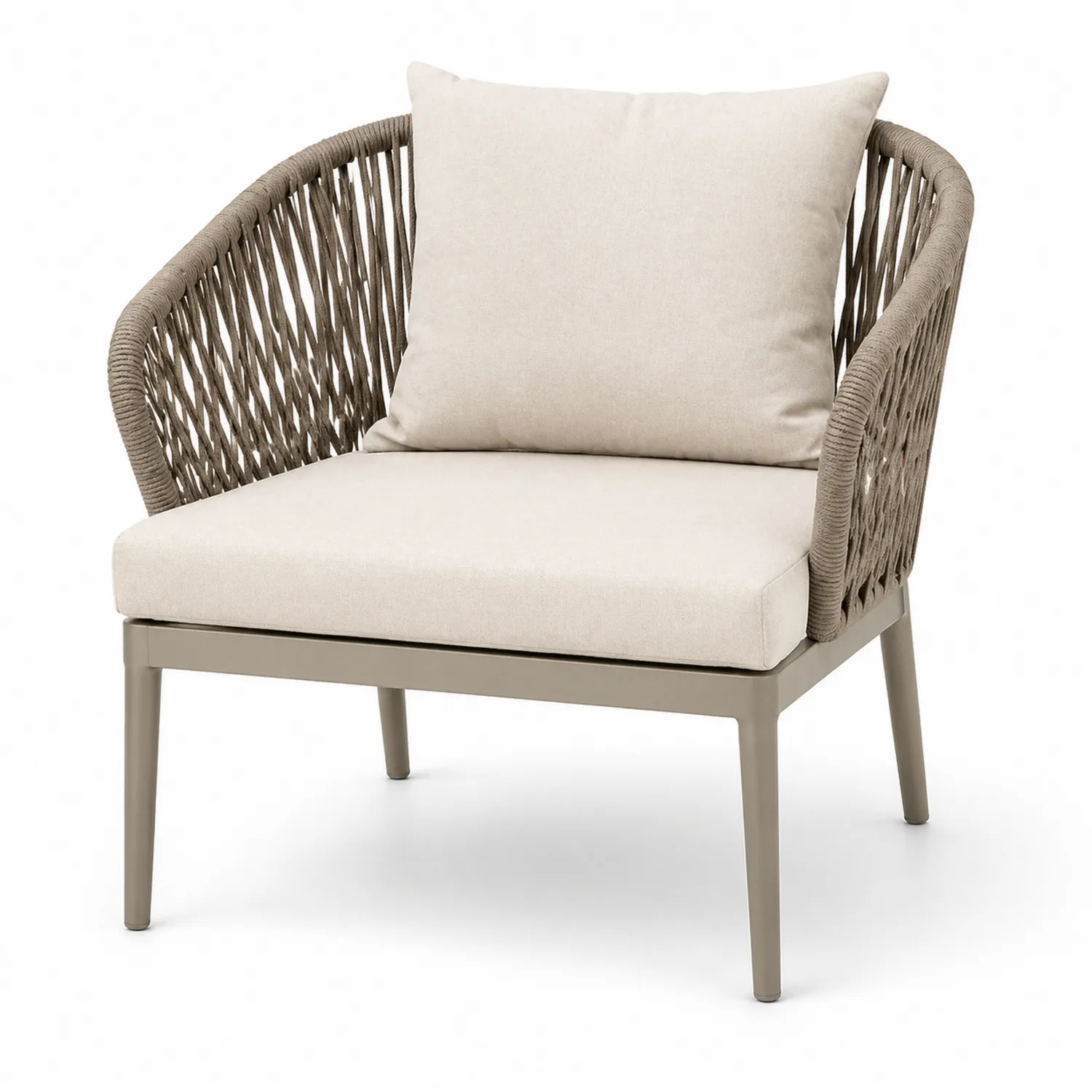 Sillón de Jardín de Aluminio y Cuerda con Cojines Beige