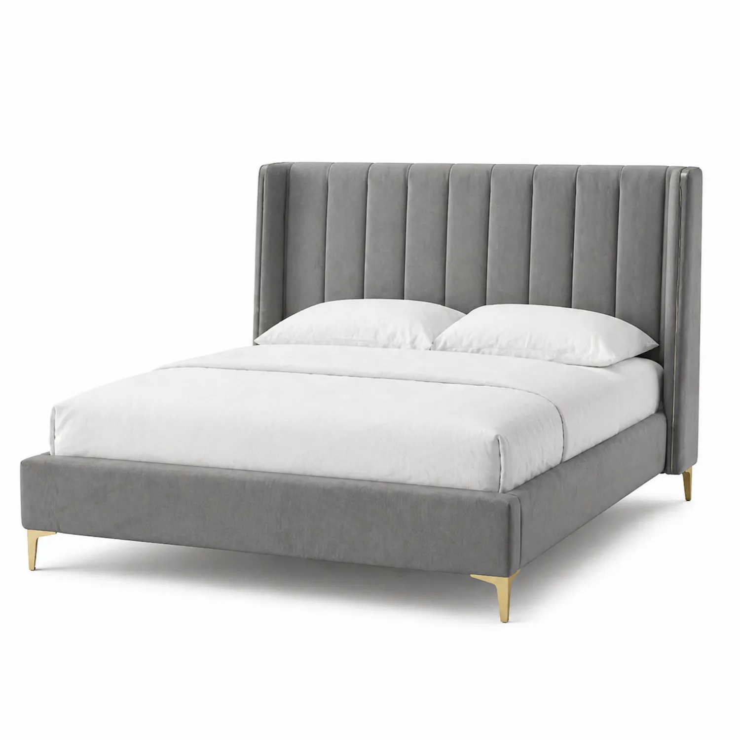 Cama de terciopelo gris con patas doradas 200x160 cm