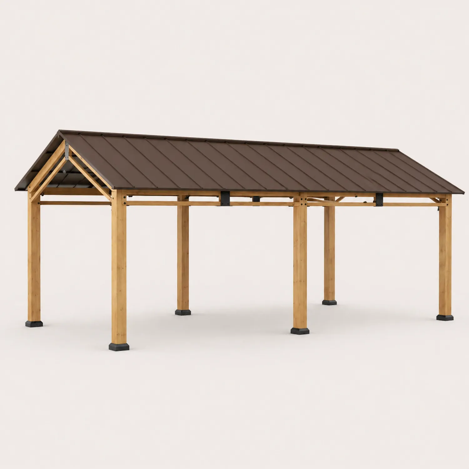 Cenador de Madera con Techo de Acero Marrón 600x300x250 cm
