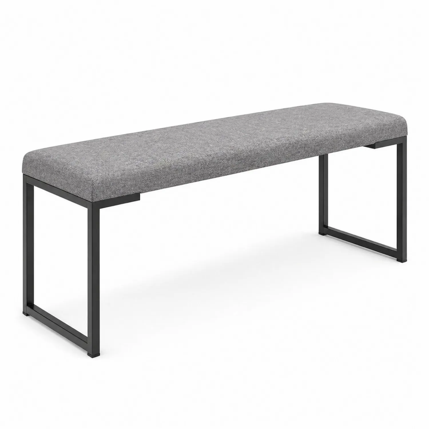 Banco tapizado en tela gris con estructura de metal 120 cm