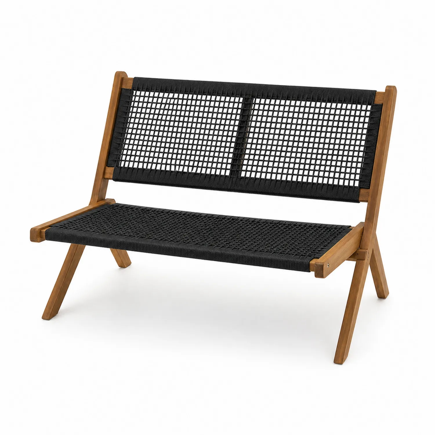 Banco de madera y cuerda negro 120x60x75 cm