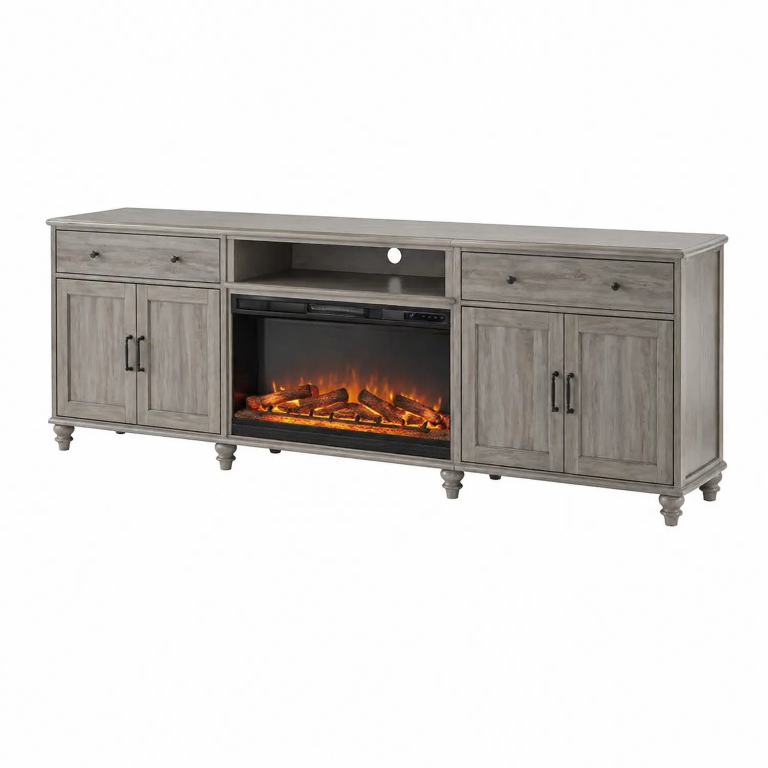Mueble de TV con Chimenea Eléctrica de Madera Gris