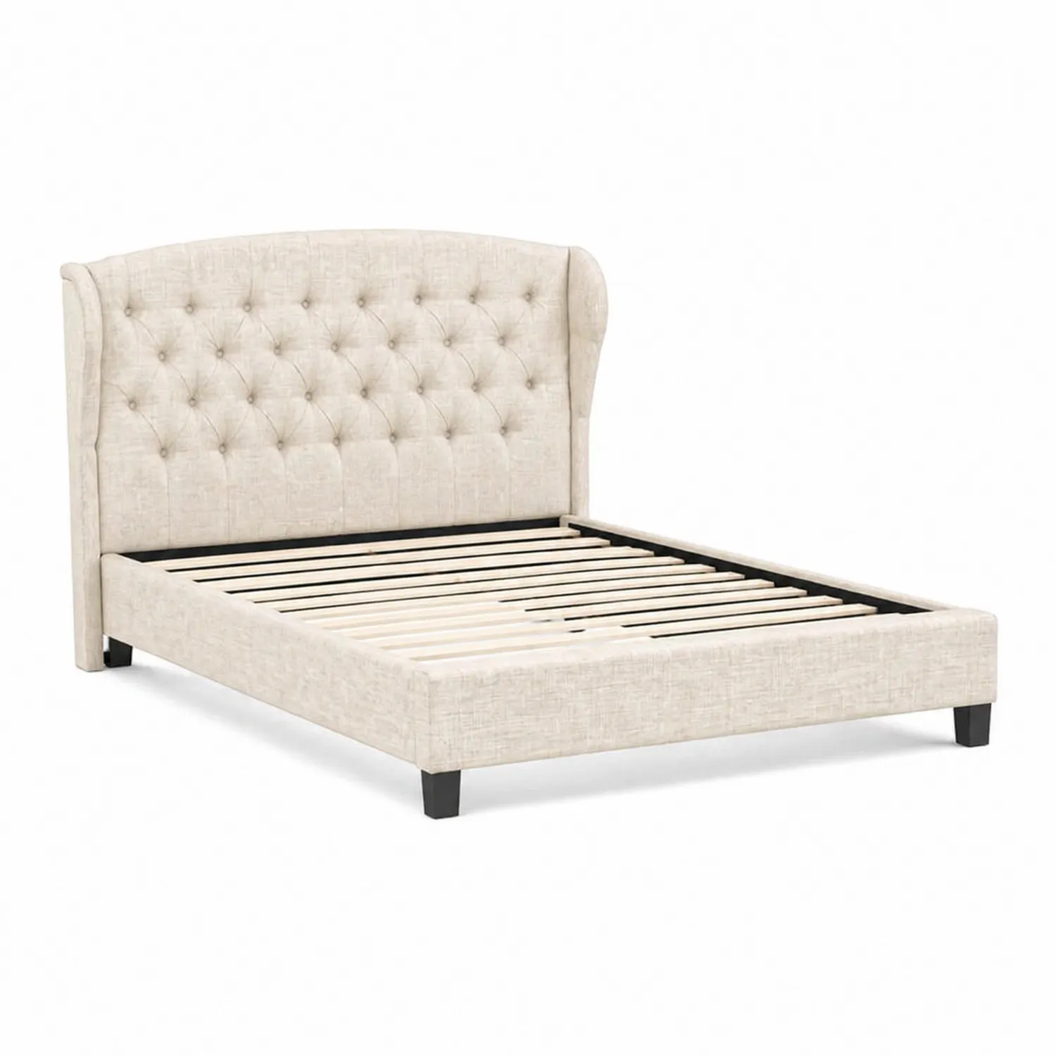 Cama de matrimonio tapizada de poliéster 200x160 cm Beige