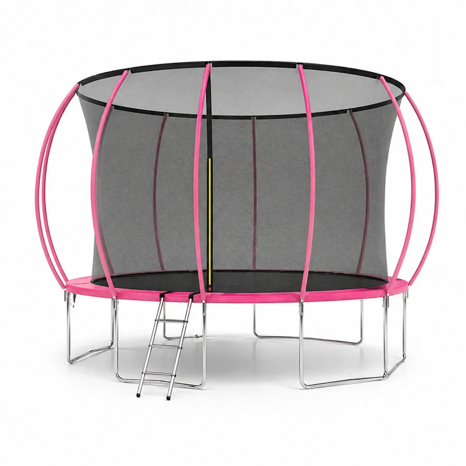 Cama elástica redonda de acero y red de polietileno rosa 366 cm