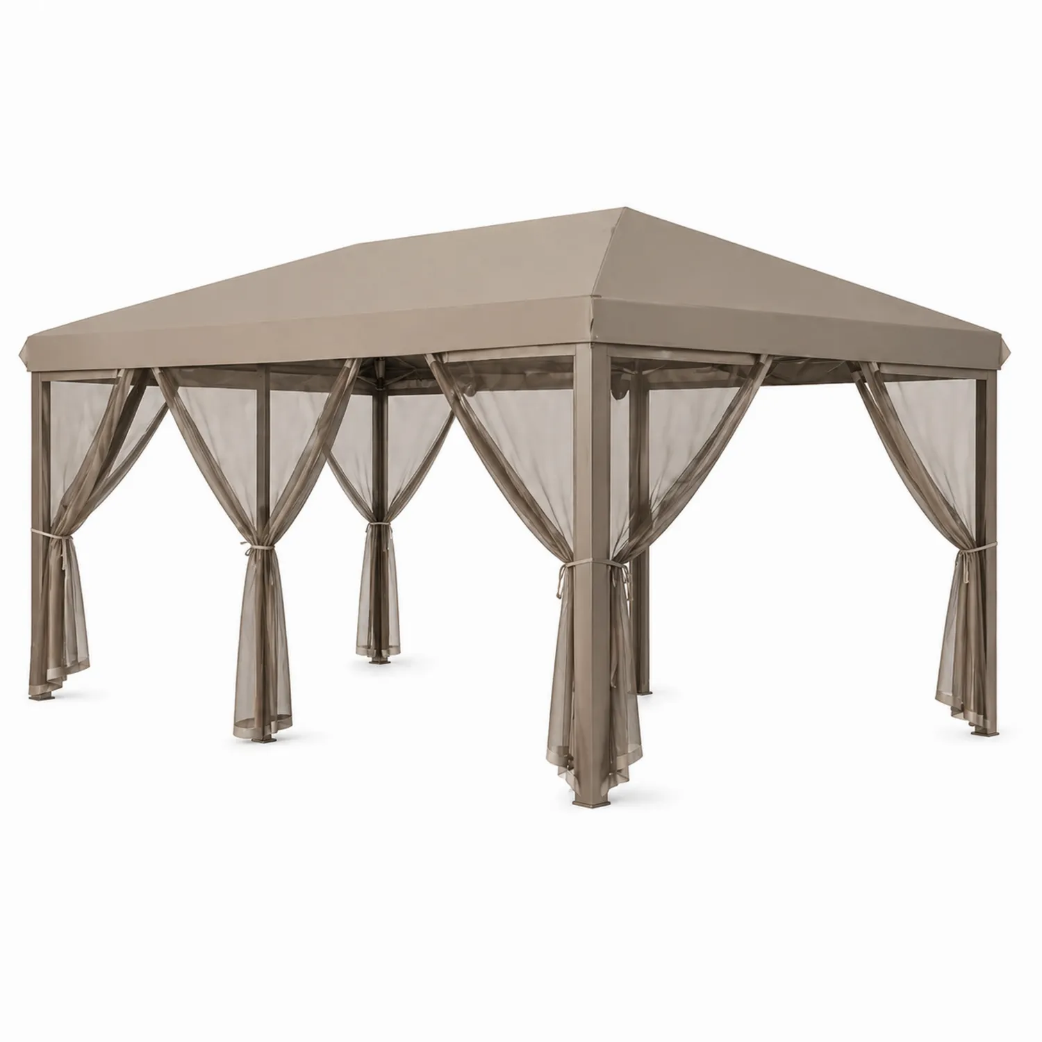 Cenador de Aluminio con Cortinas de Tela Beige 3x4.5m