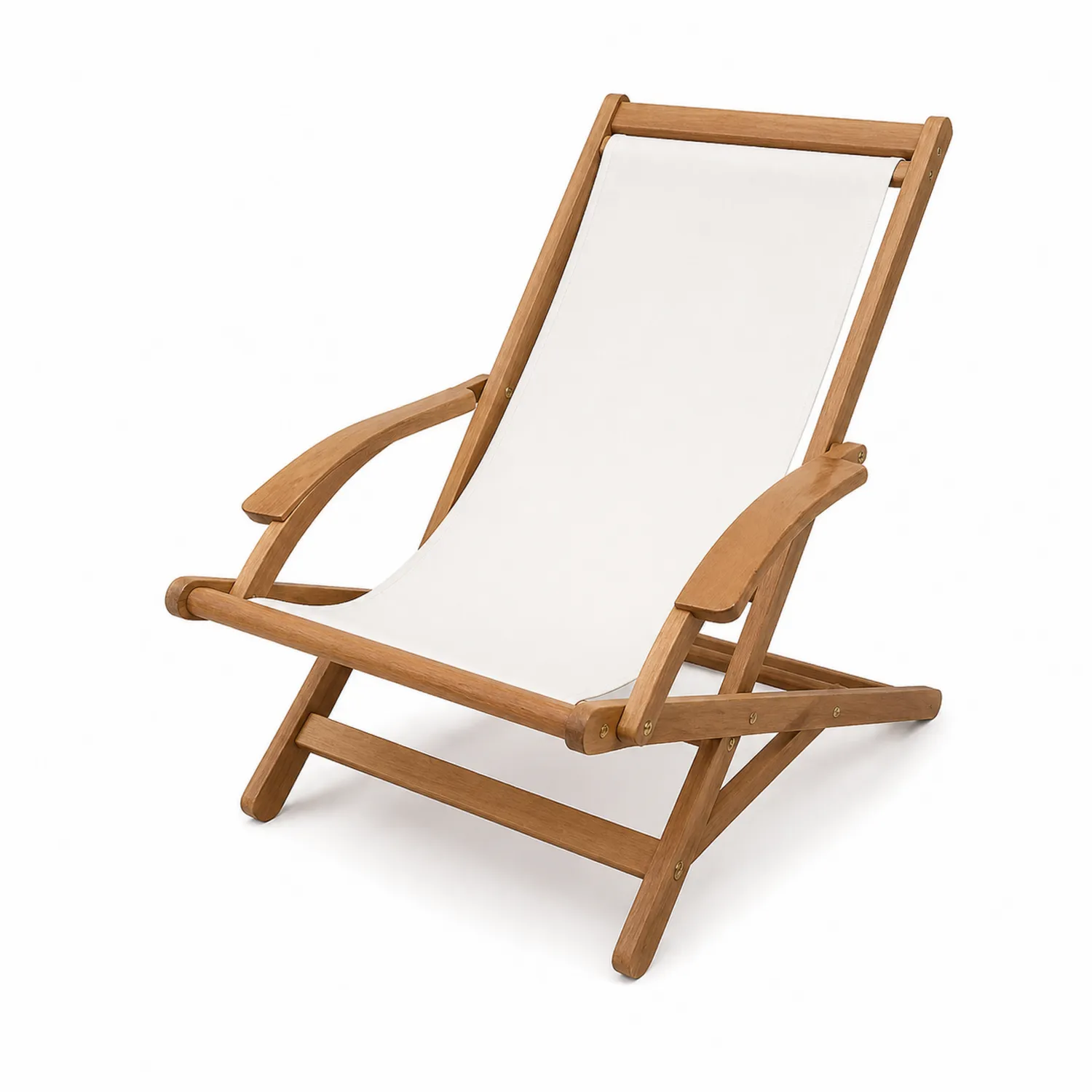Silla plegable de madera y lona blanca