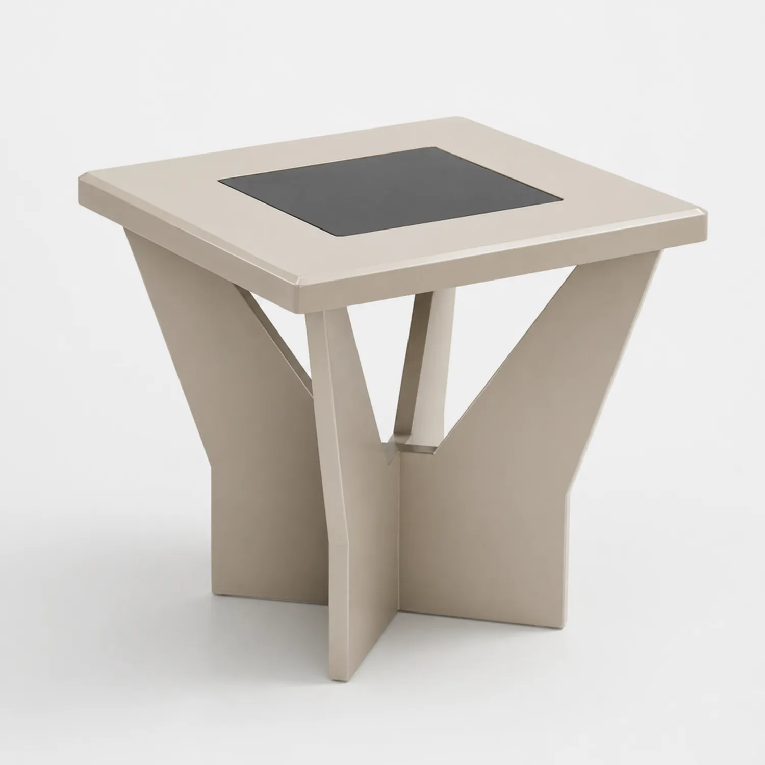 Mesa cuadrada de metal con superficie de vidrio 45x45x50 cm Beige/Negro