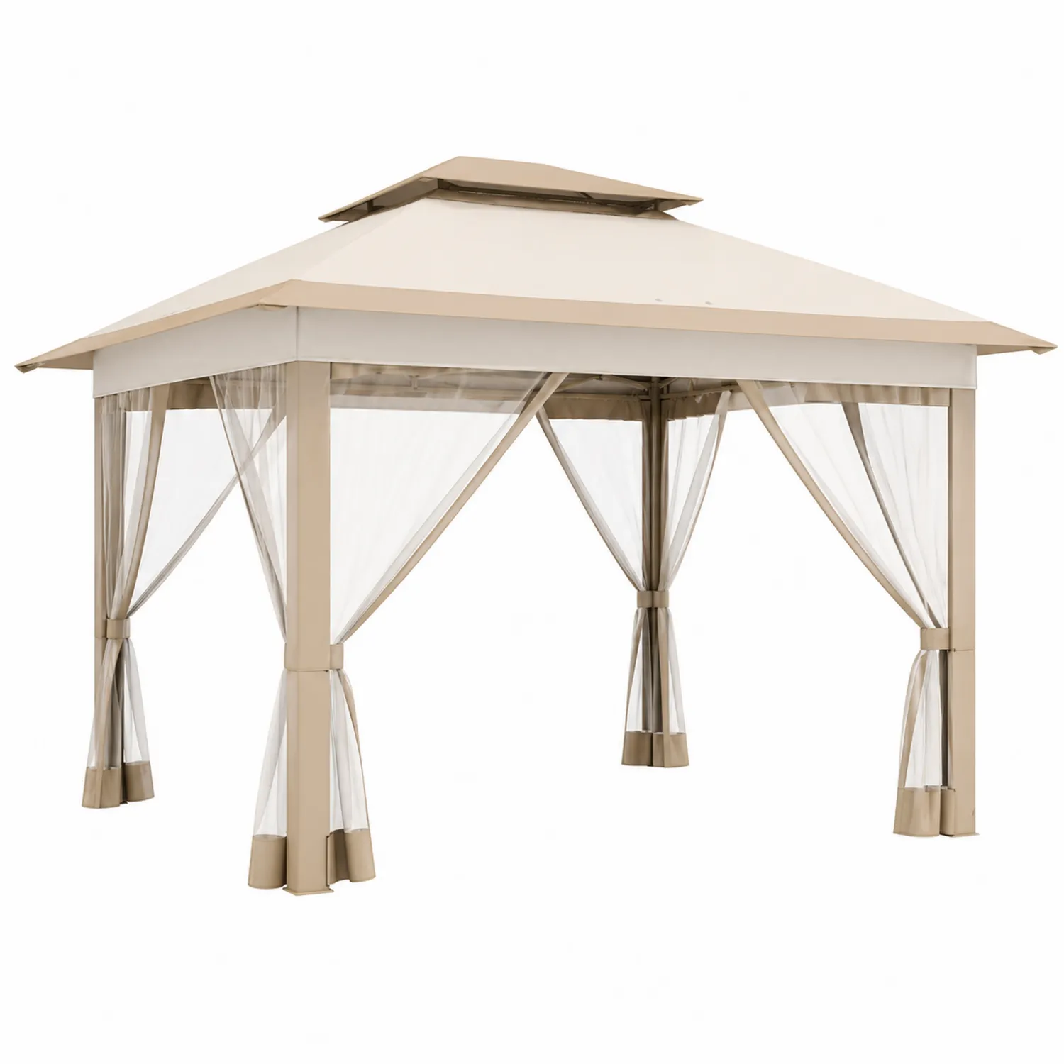 Pabellón de Jardín de Aluminio con Malla y Tela Beige
