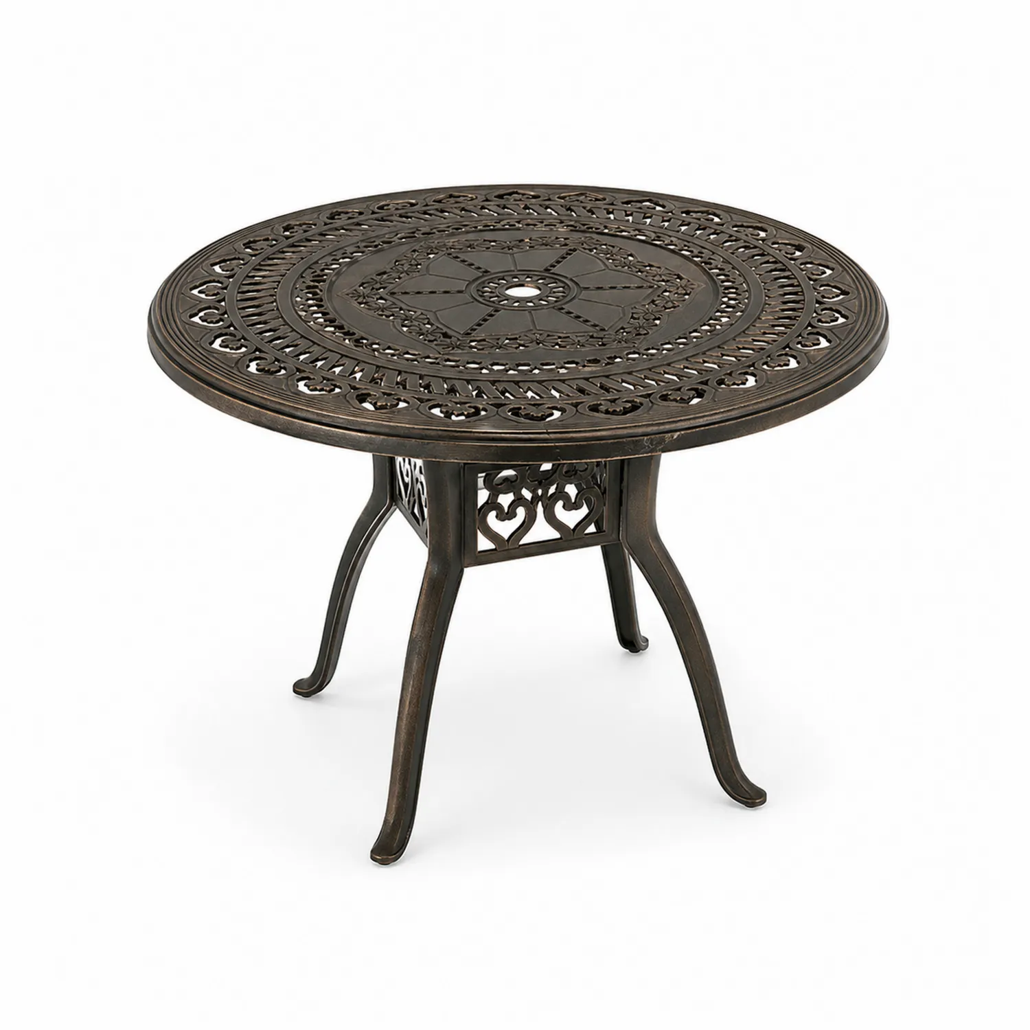 Mesa redonda de jardín de aluminio fundido marrón