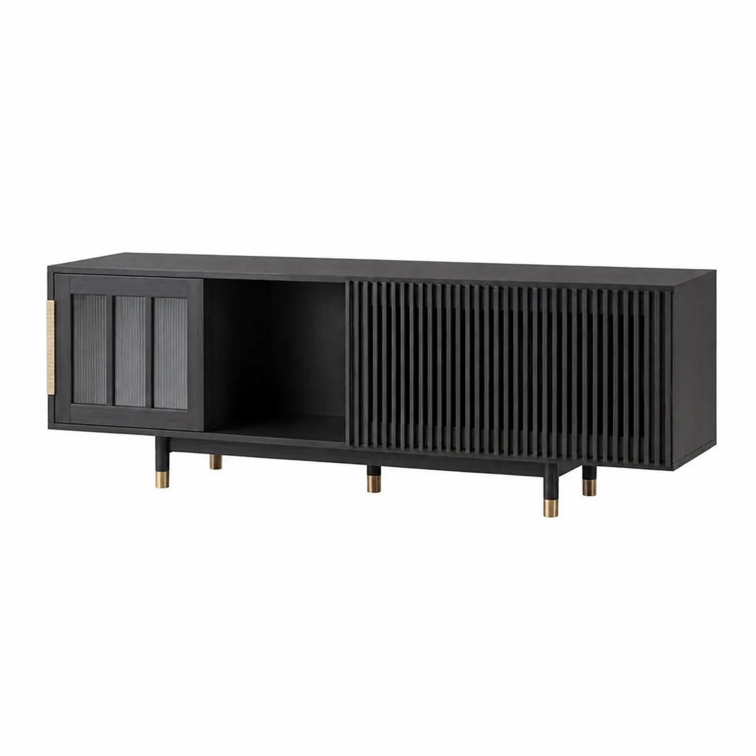 Mueble para TV de madera negro con puertas correderas