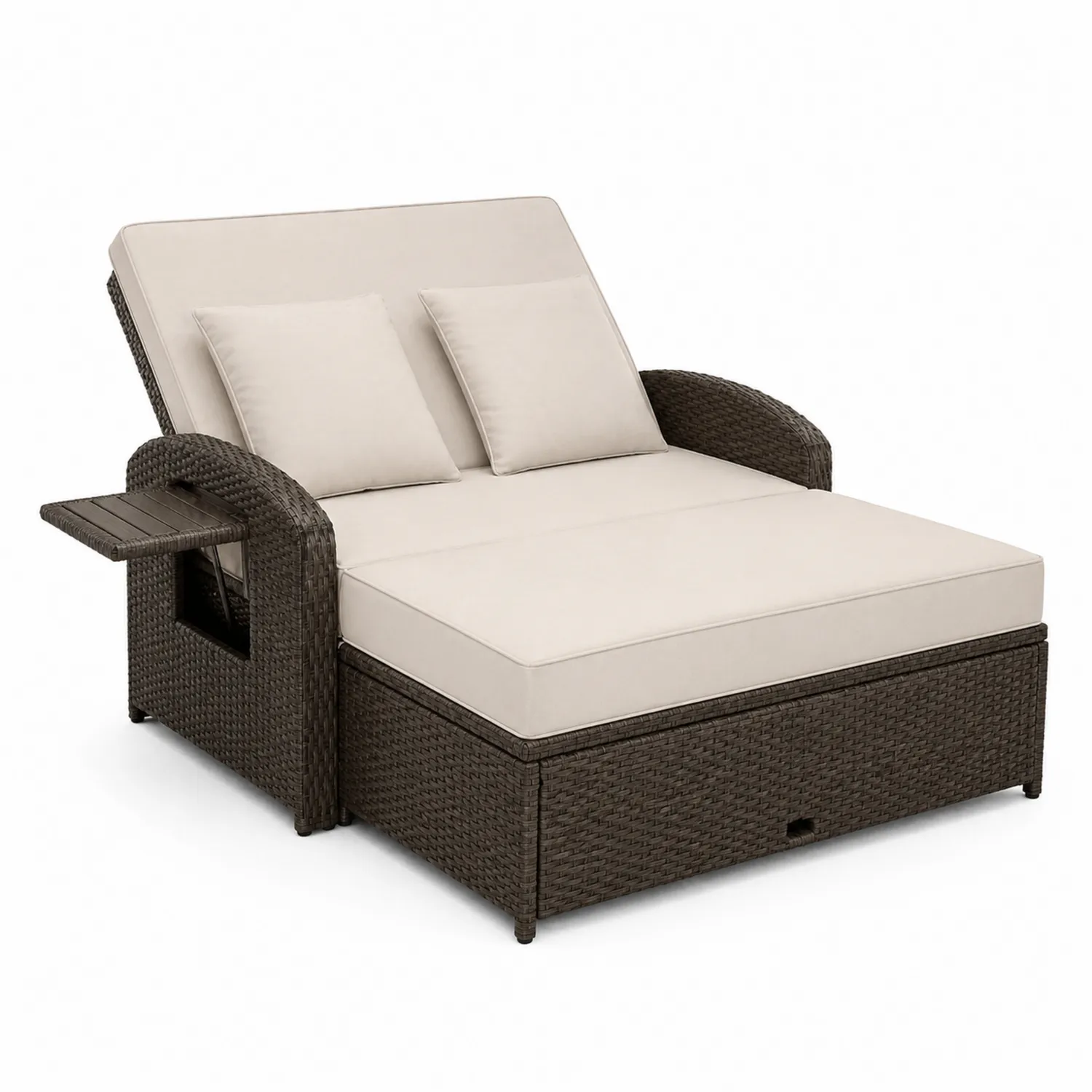 Sofá cama de ratán sintético con cojines color crema