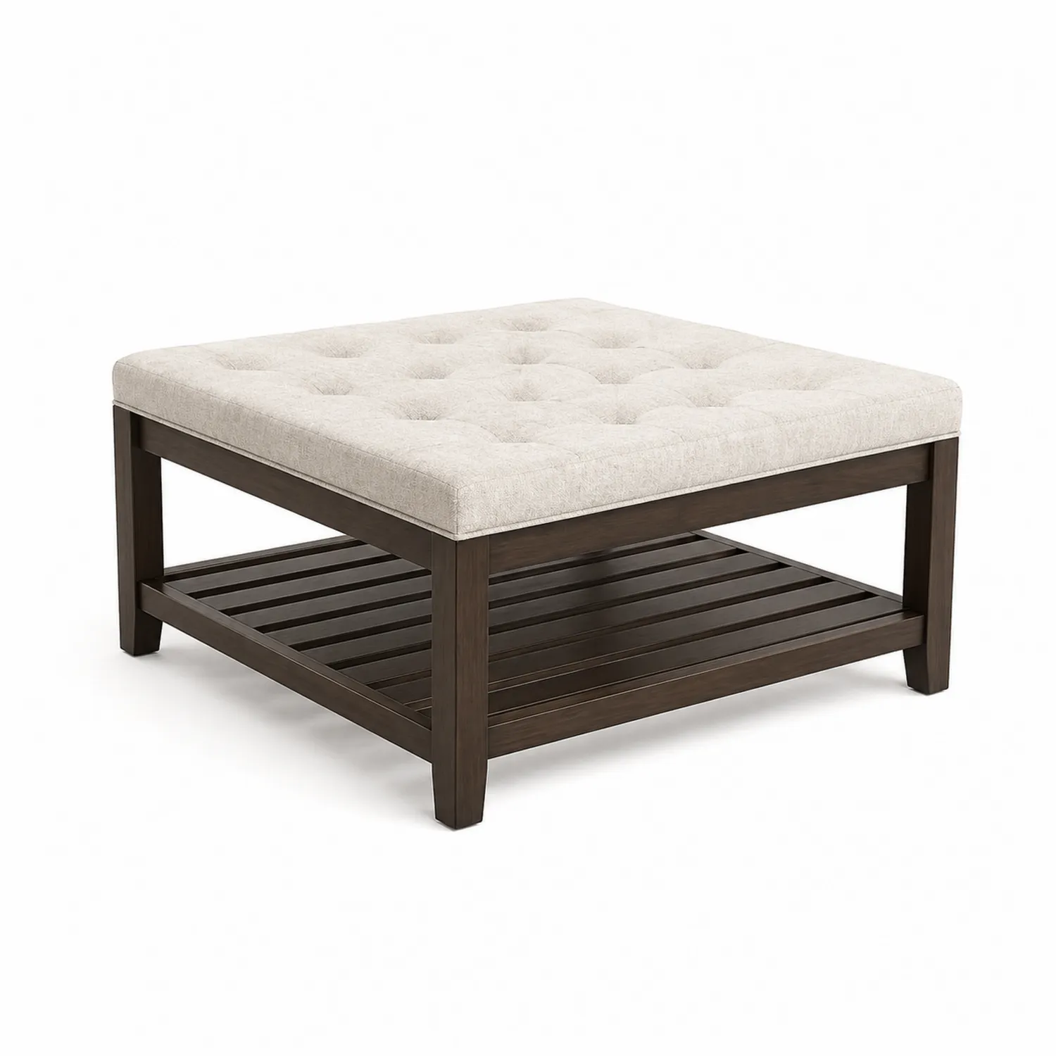 Mesa de Centro de Madera con Asiento Acolchado Beige