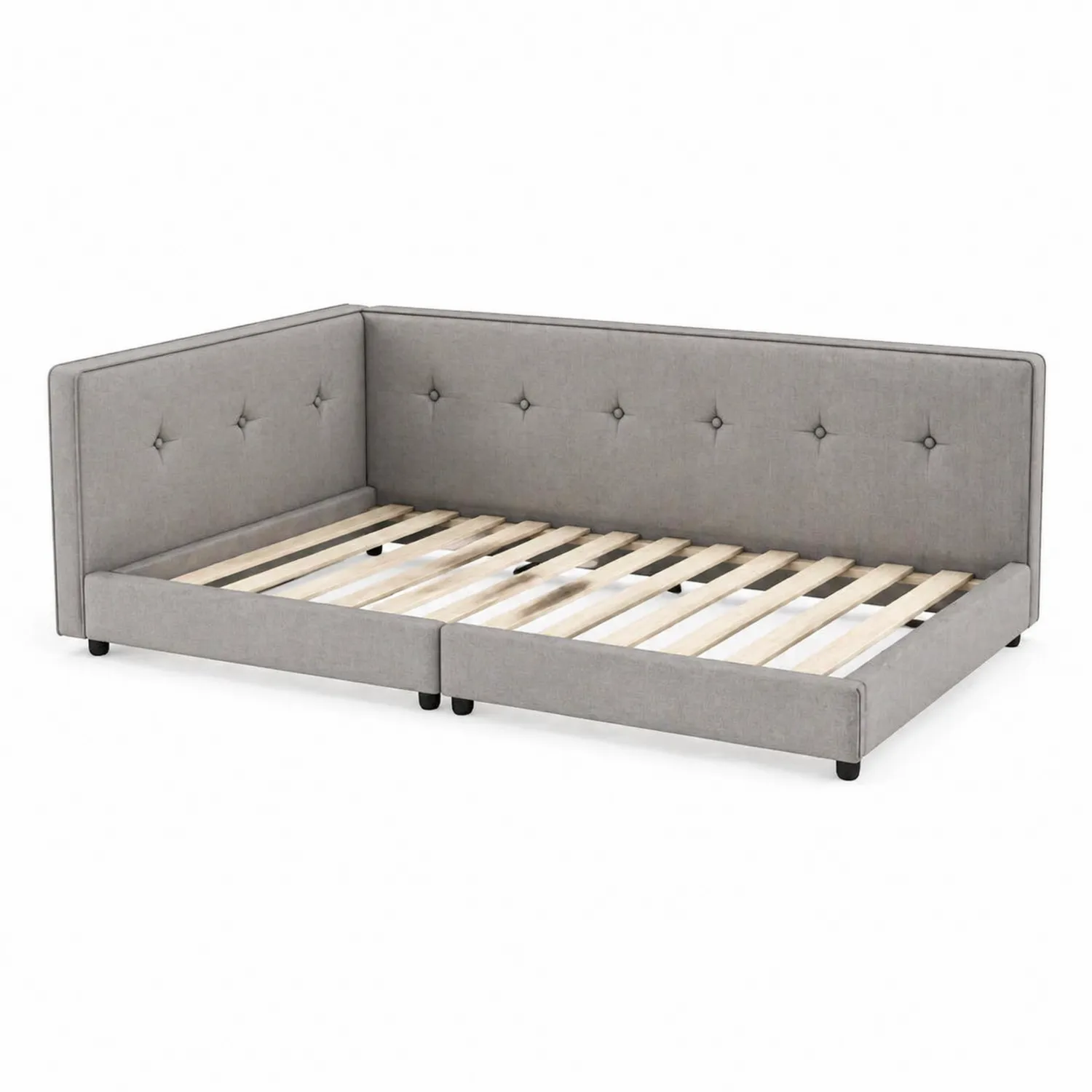 Cama de día de tela con estructura de madera 200x90 cm