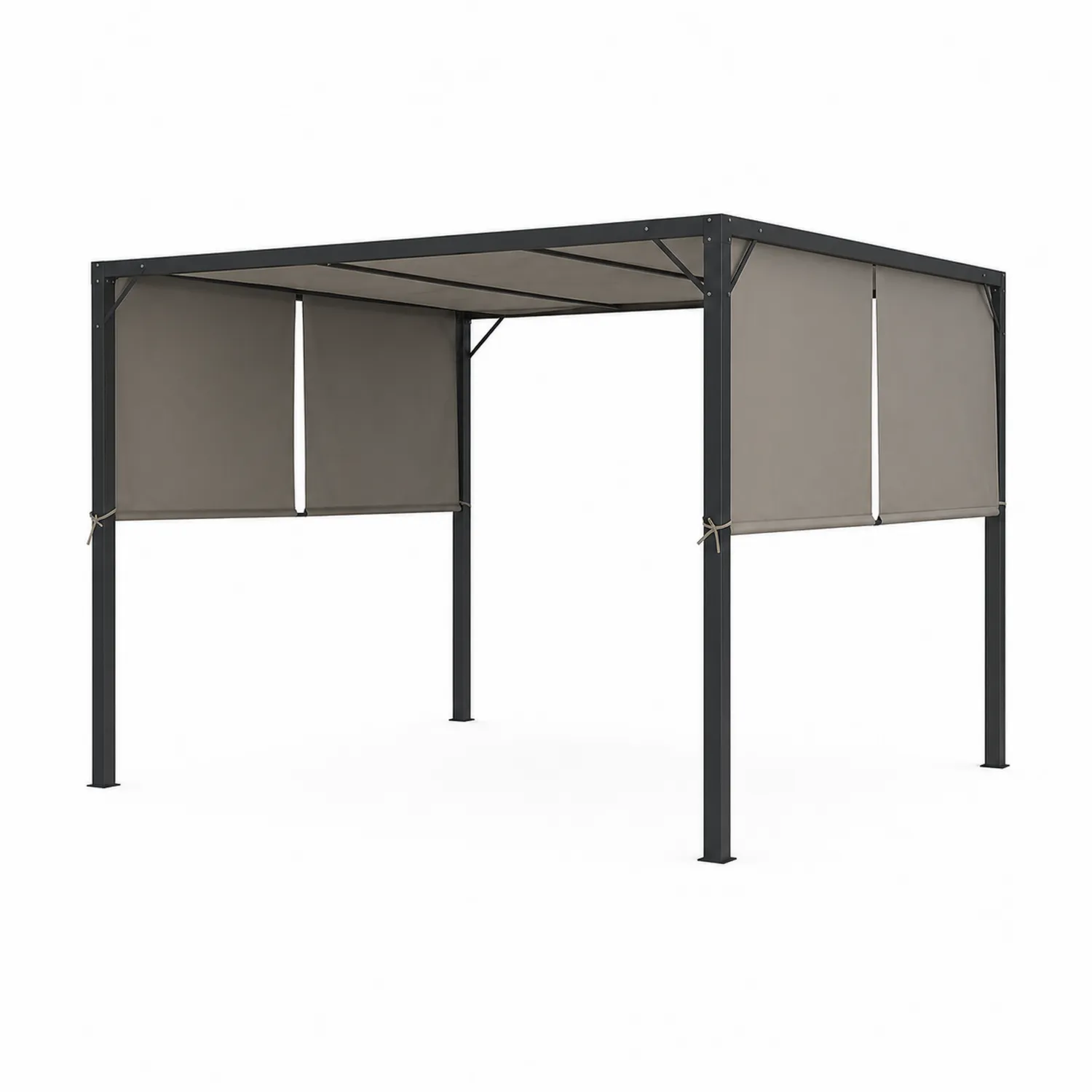 Pérgola de acero con cortinas de poliéster gris 300x300x250 cm