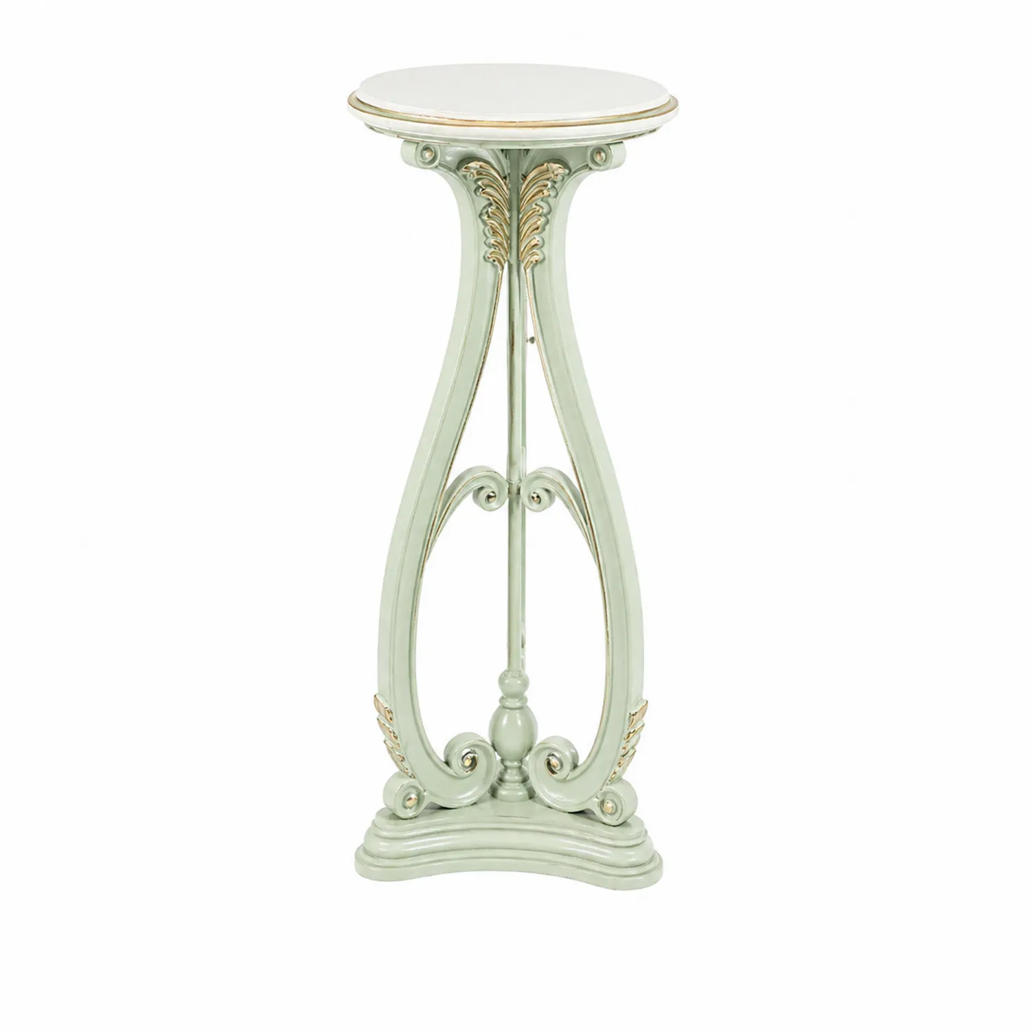 Mesa auxiliar de madera verde con detalles dorados