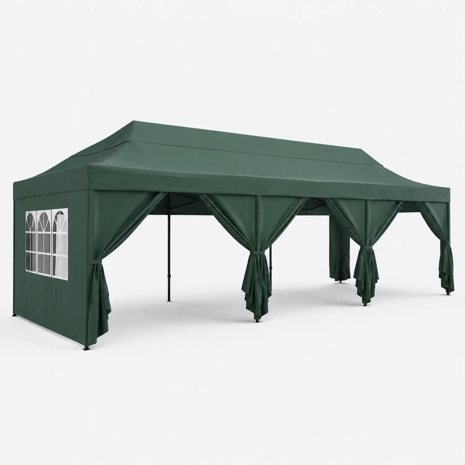 Carpa Plegable de Tela y Metal 3x9 m Verde con Ventanas