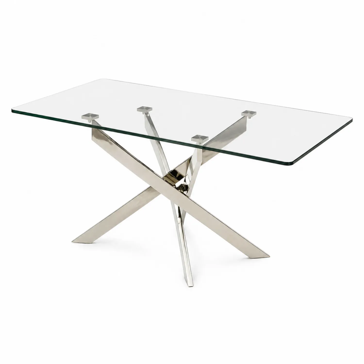 Mesa de vidrio templado 120x60 cm con base de acero inoxidable