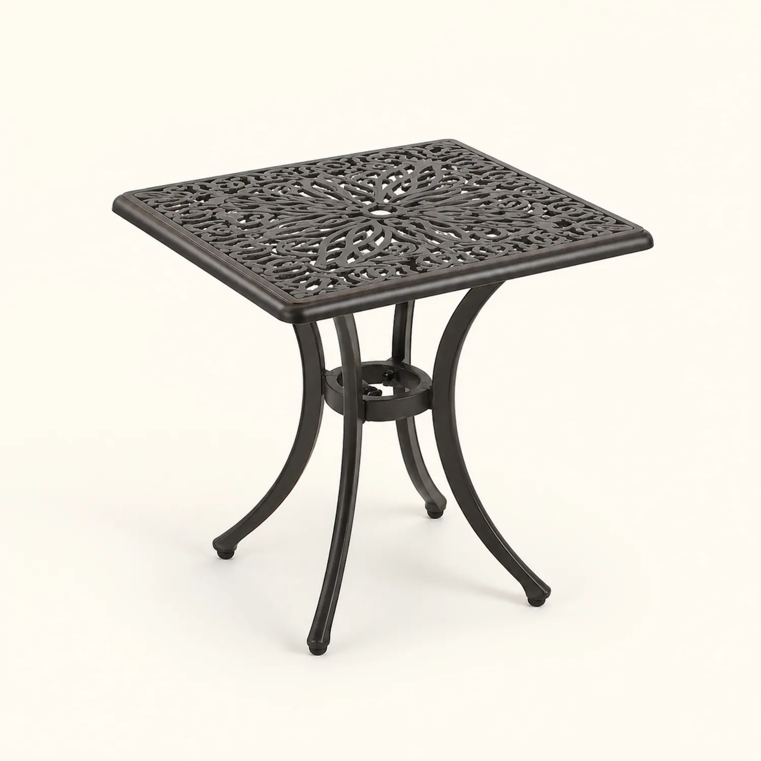 Mesa de jardín de aluminio fundido cuadrada 55x55x50 cm Negro