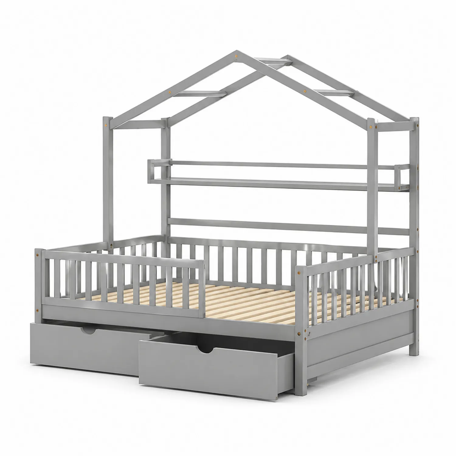 Cama infantil de madera con almacenamiento 200x90 cm gris